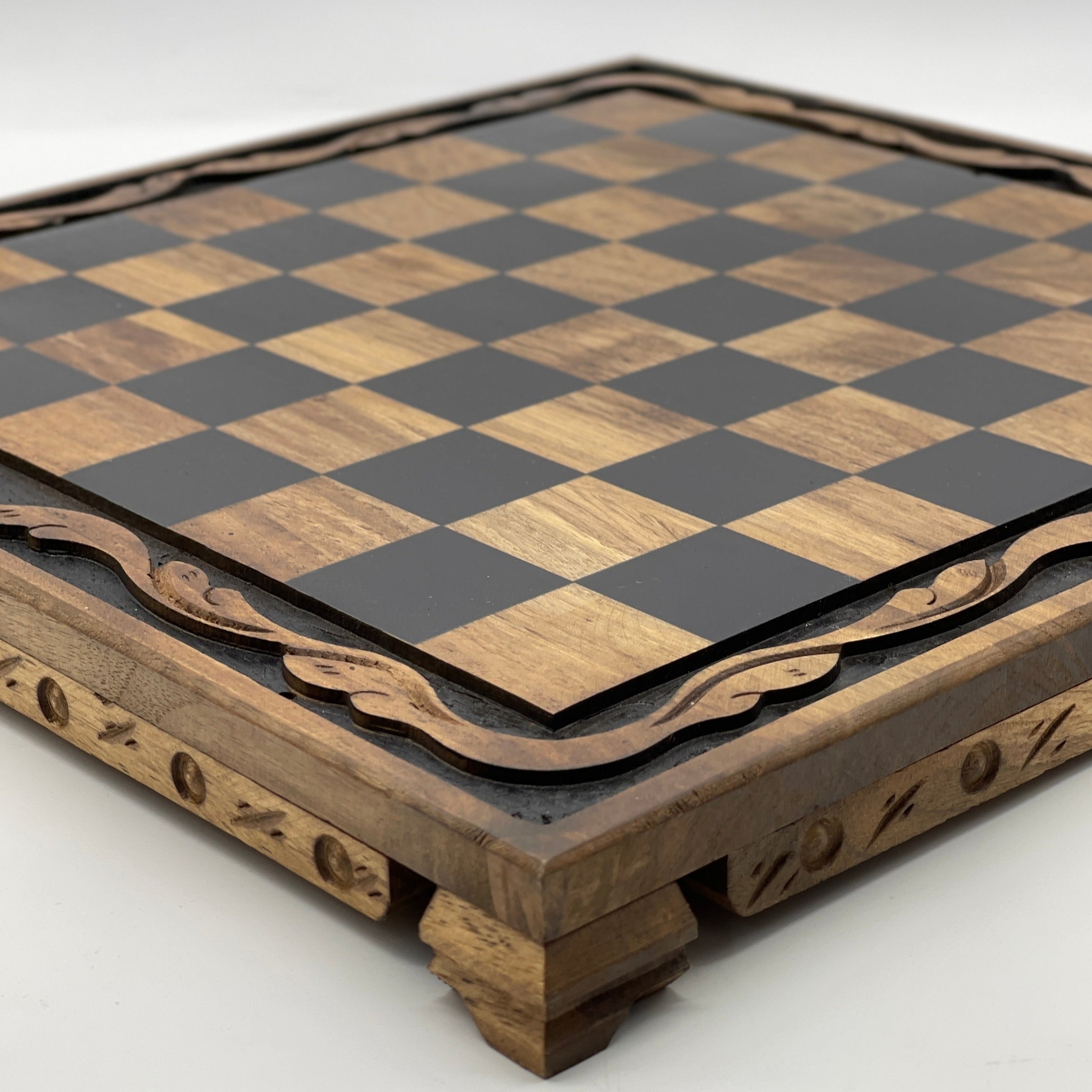 Handmade Wooden Chess Set With Large Trojan Polyester Chess Pieces