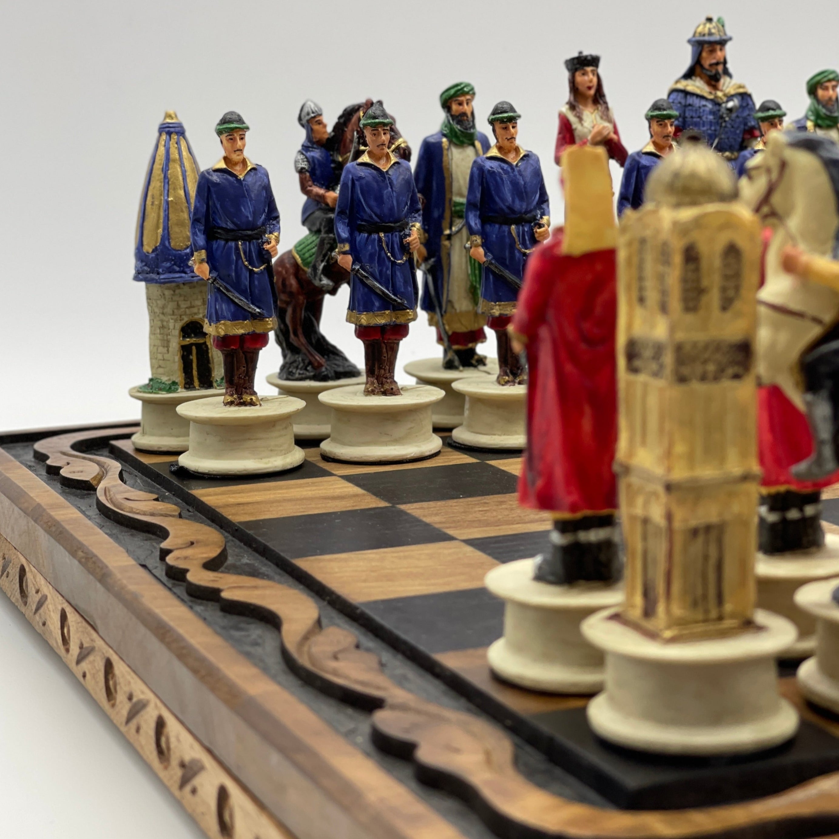 Handmade Wooden Chess Set With Crusaders Polyester Chess Pieces AsyaWoodArt
