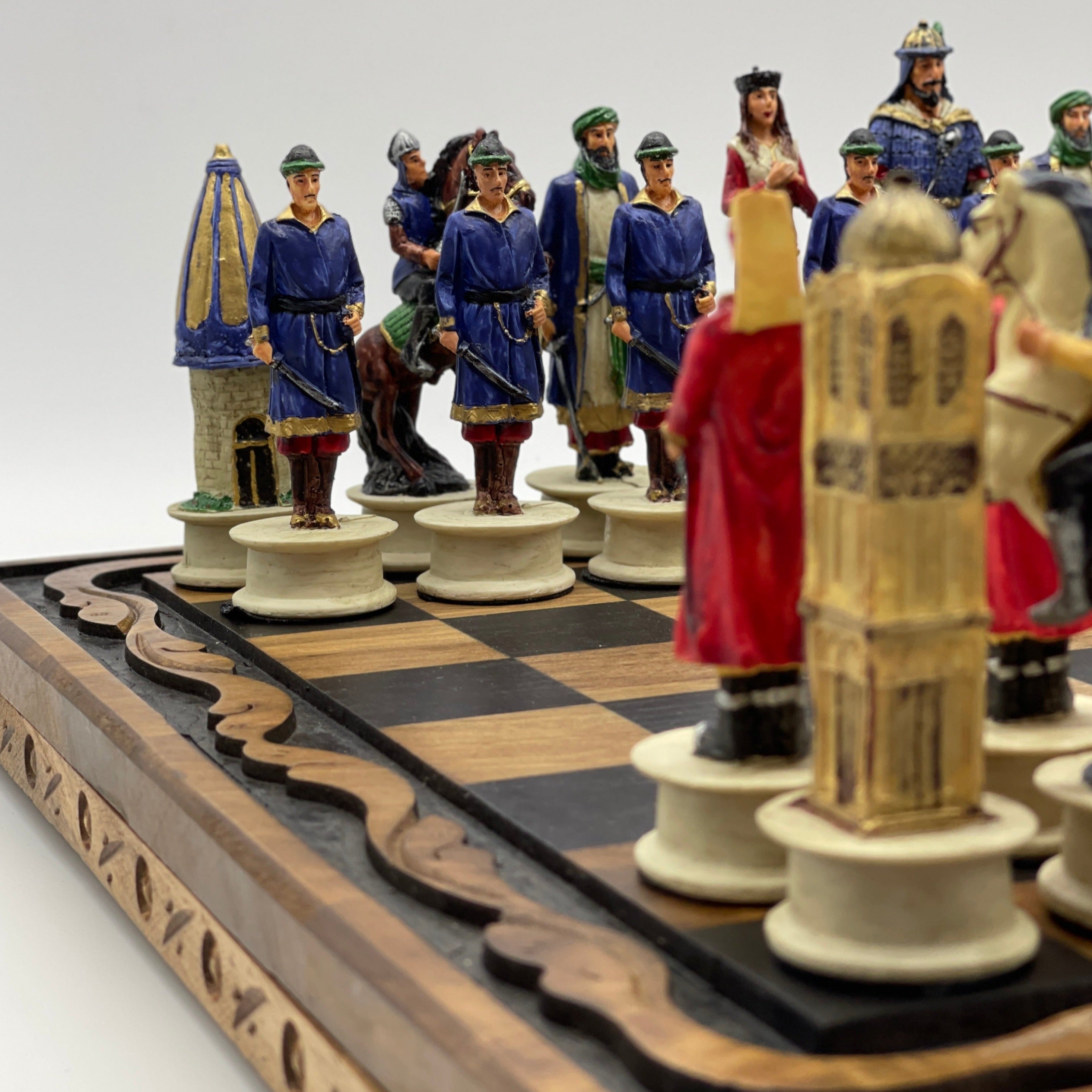 Handmade Wooden Chess Set With Crusaders Polyester Chess Pieces AsyaWoodArt