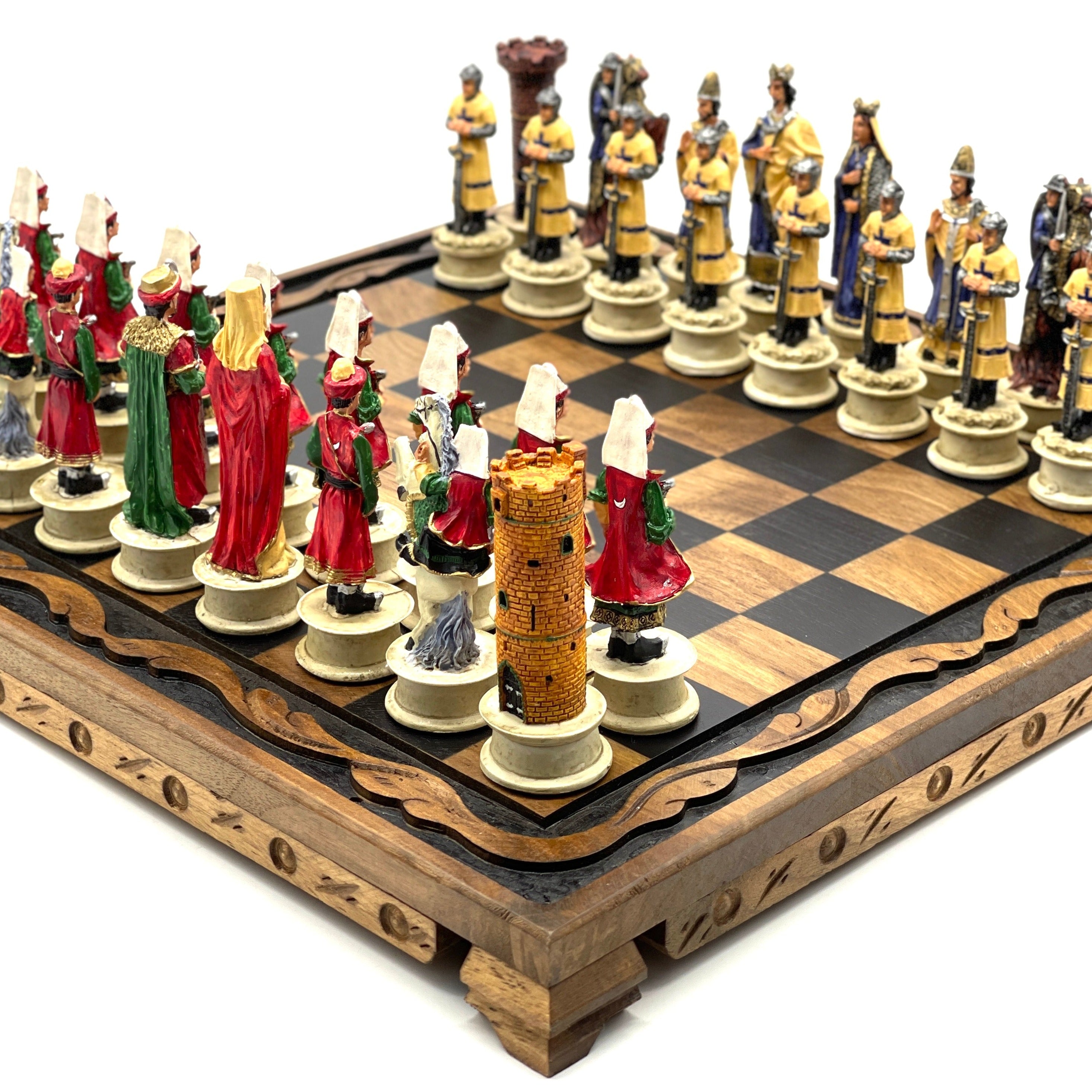 Handmade Wooden Chess Set With Large Ottomans Polyester Chess Pieces