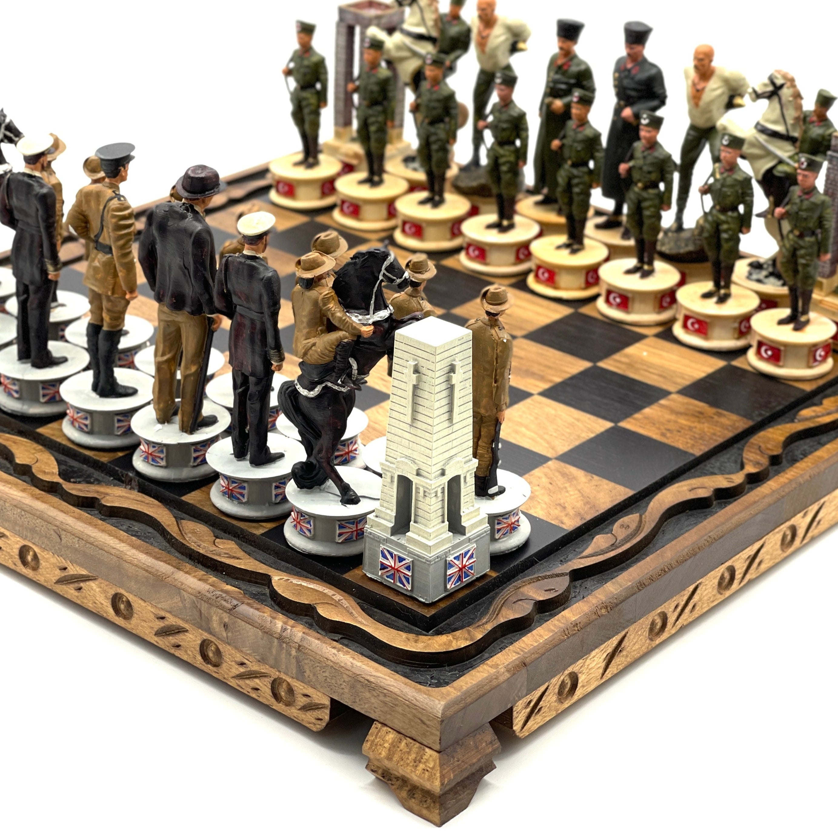 Handmade Wooden Chess Set With Crusaders Gallipoli Campaign Chess Pieces