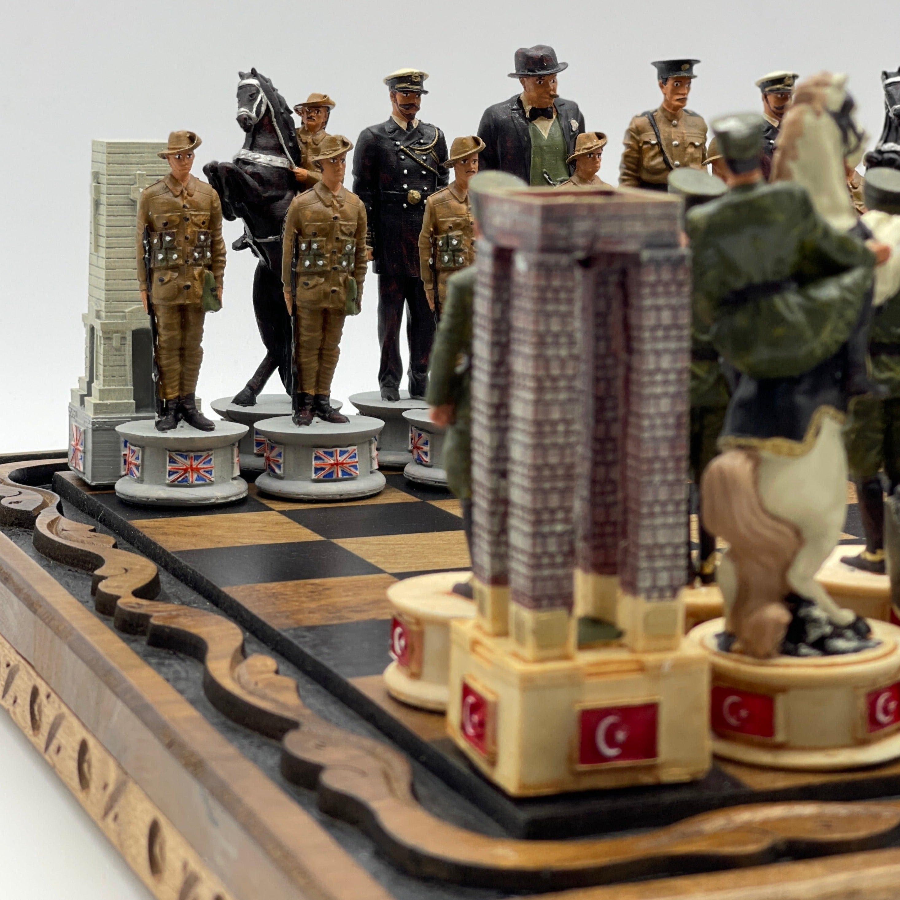 Handmade Wooden Chess Set With Crusaders Gallipoli Campaign Chess Pieces