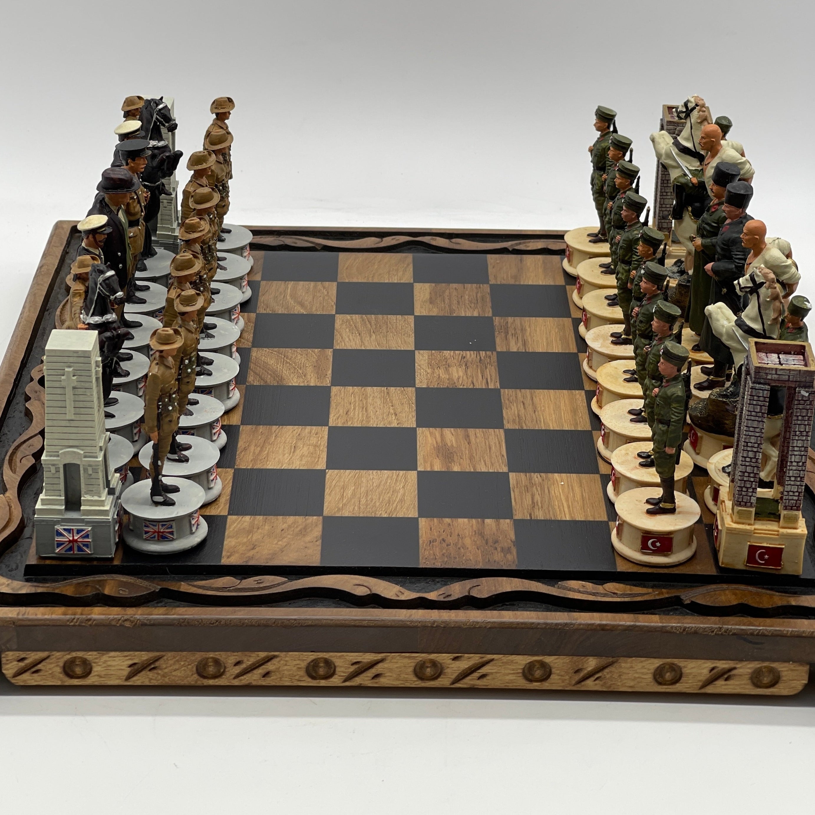 Handmade Wooden Chess Set With Crusaders Gallipoli Campaign Chess Pieces