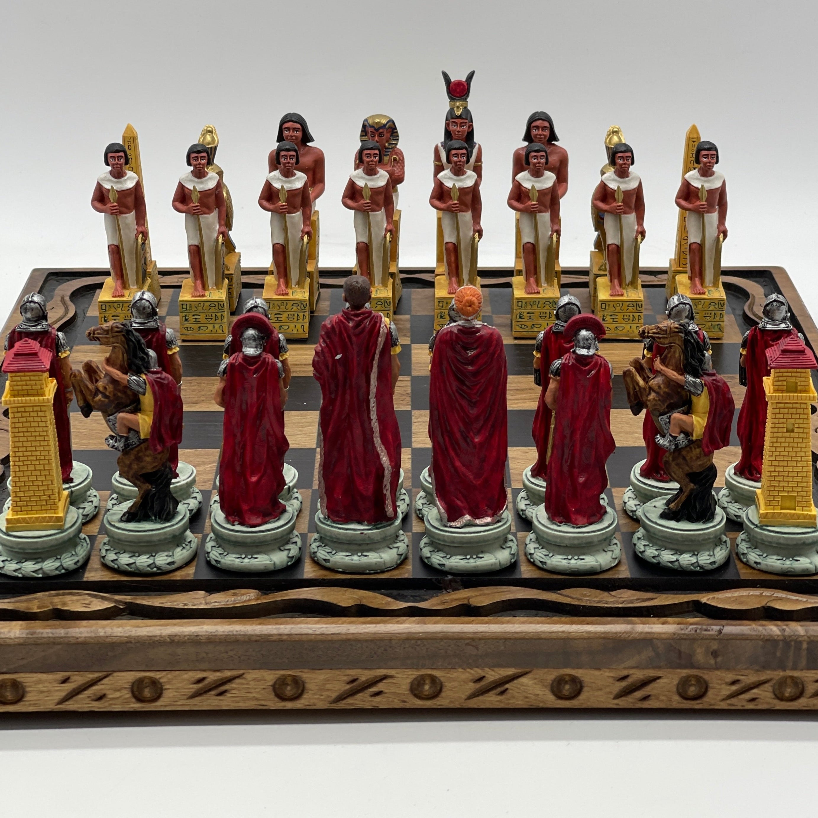 Handmade Wooden Chess Set With Egyptian Polyester Chess Pieces