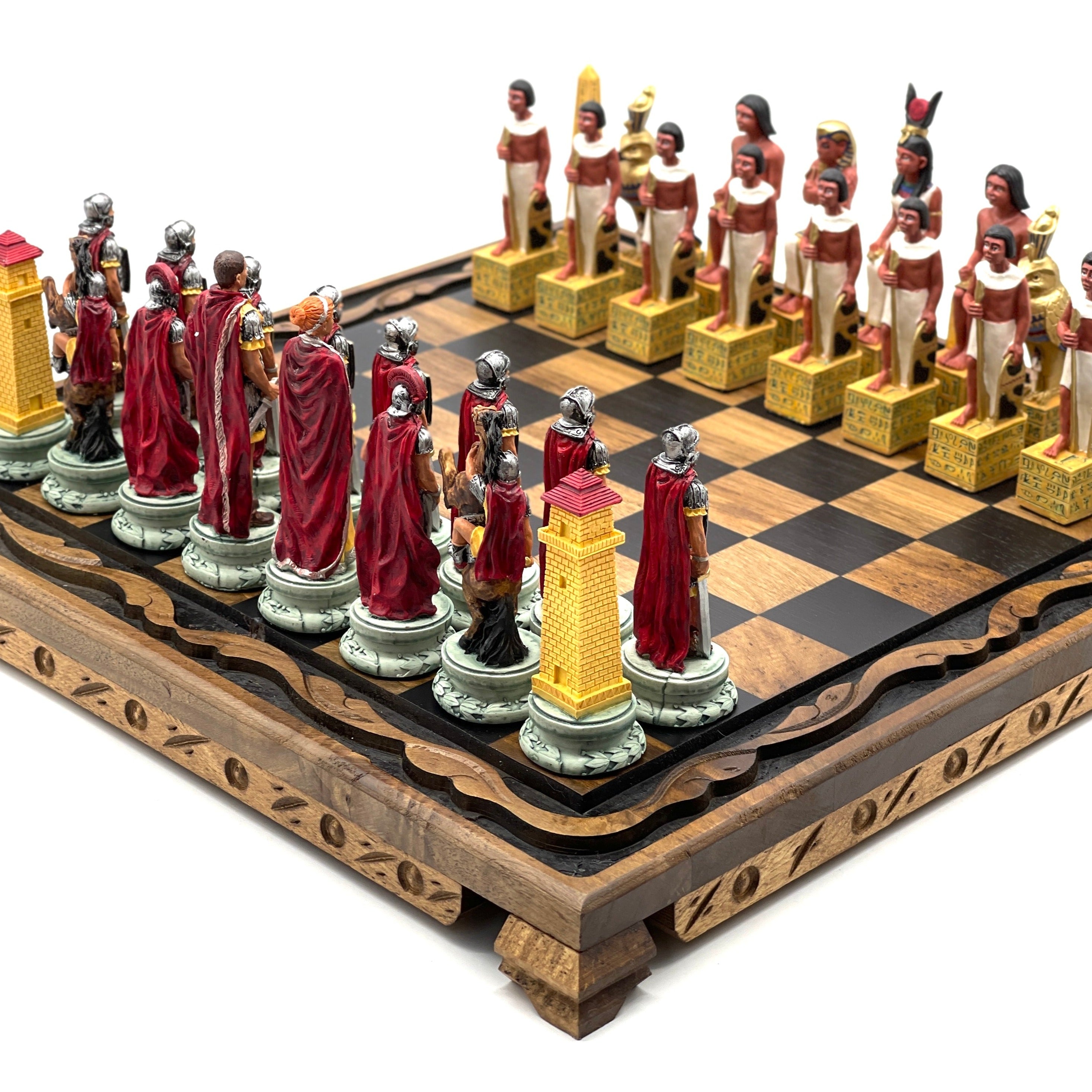 Handmade Wooden Chess Set With Egyptian Polyester Chess Pieces