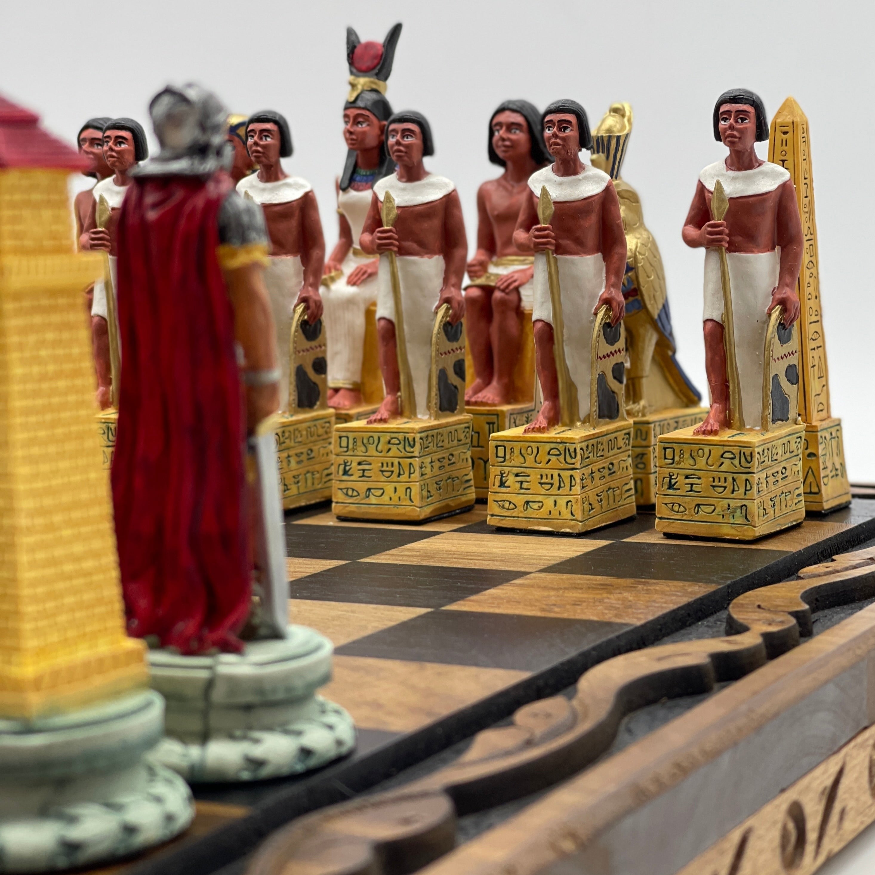 Handmade Wooden Chess Set With Egyptian Polyester Chess Pieces