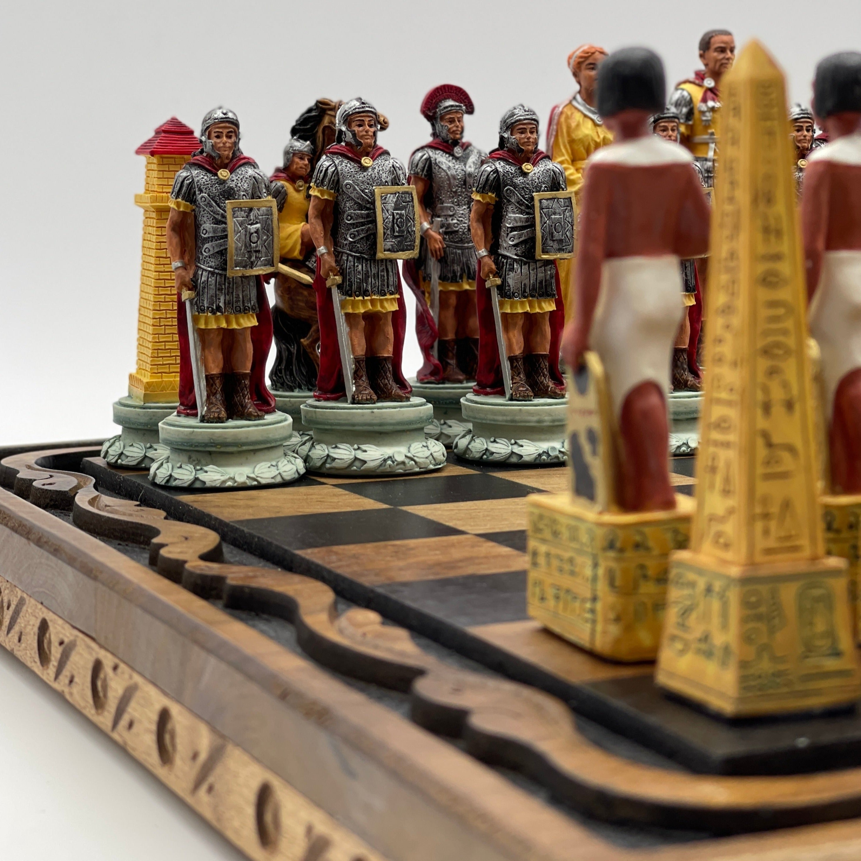 Handmade Wooden Chess Set With Egyptian Polyester Chess Pieces