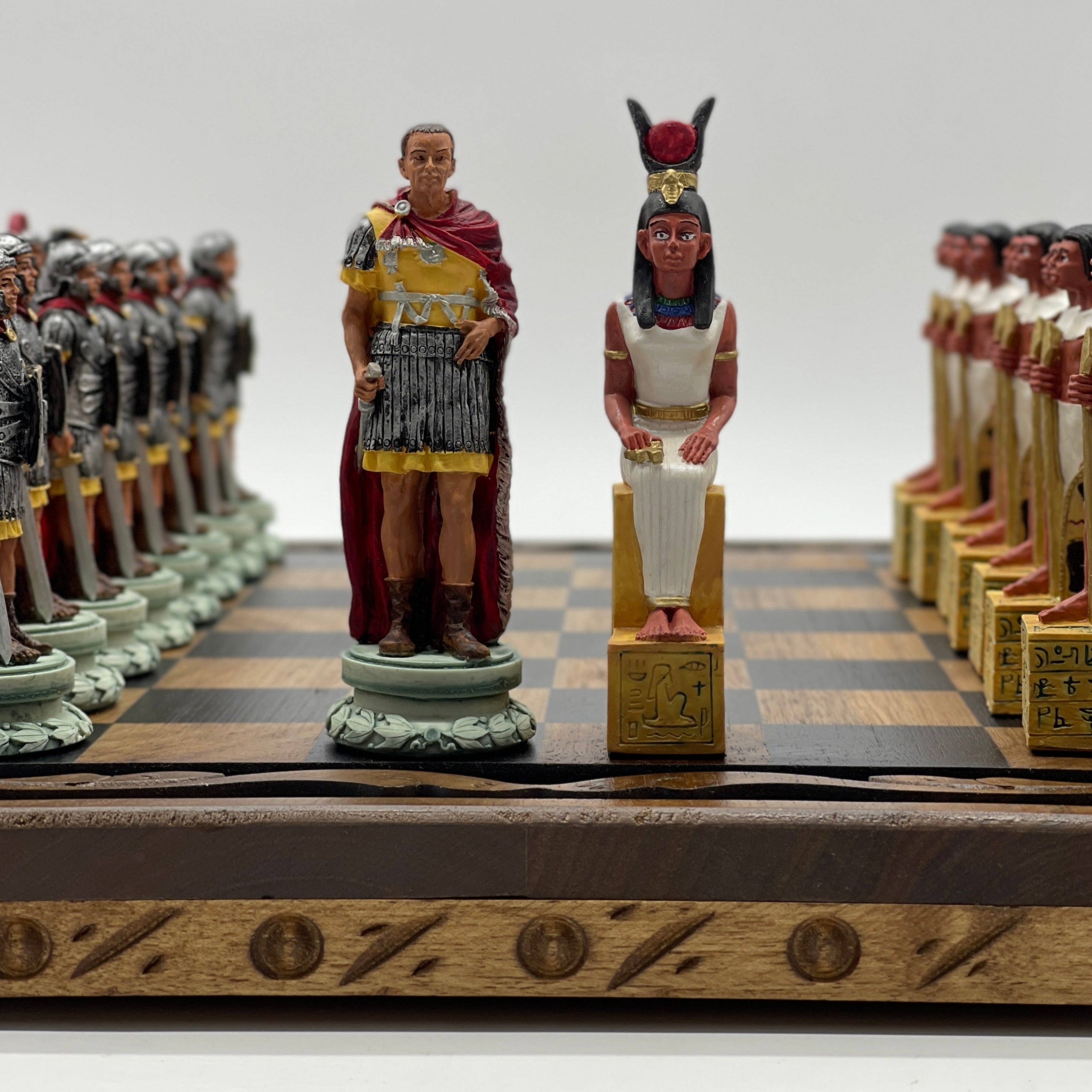 Handmade Wooden Chess Set With Egyptian Polyester Chess Pieces