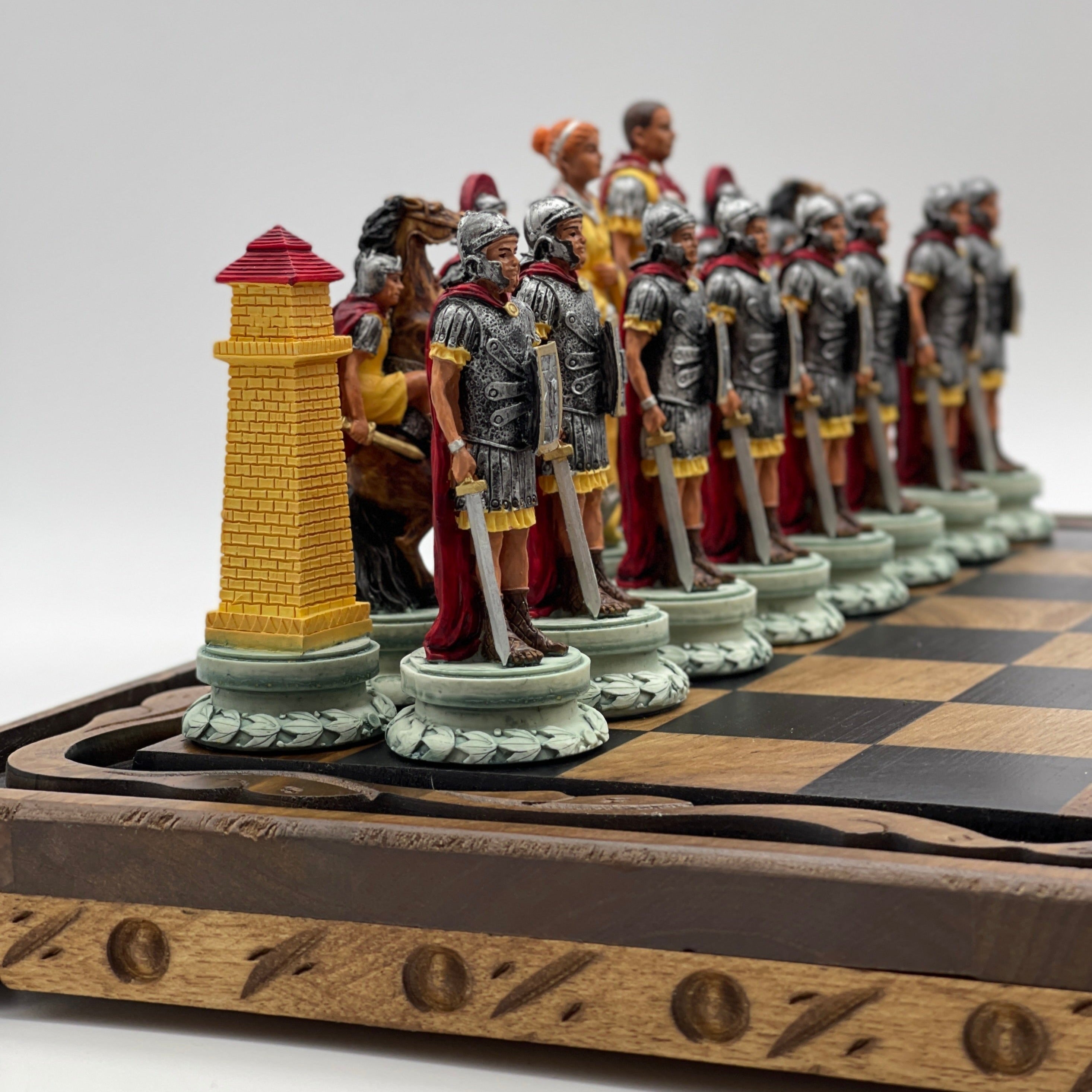 Handmade Wooden Chess Set With Egyptian Polyester Chess Pieces