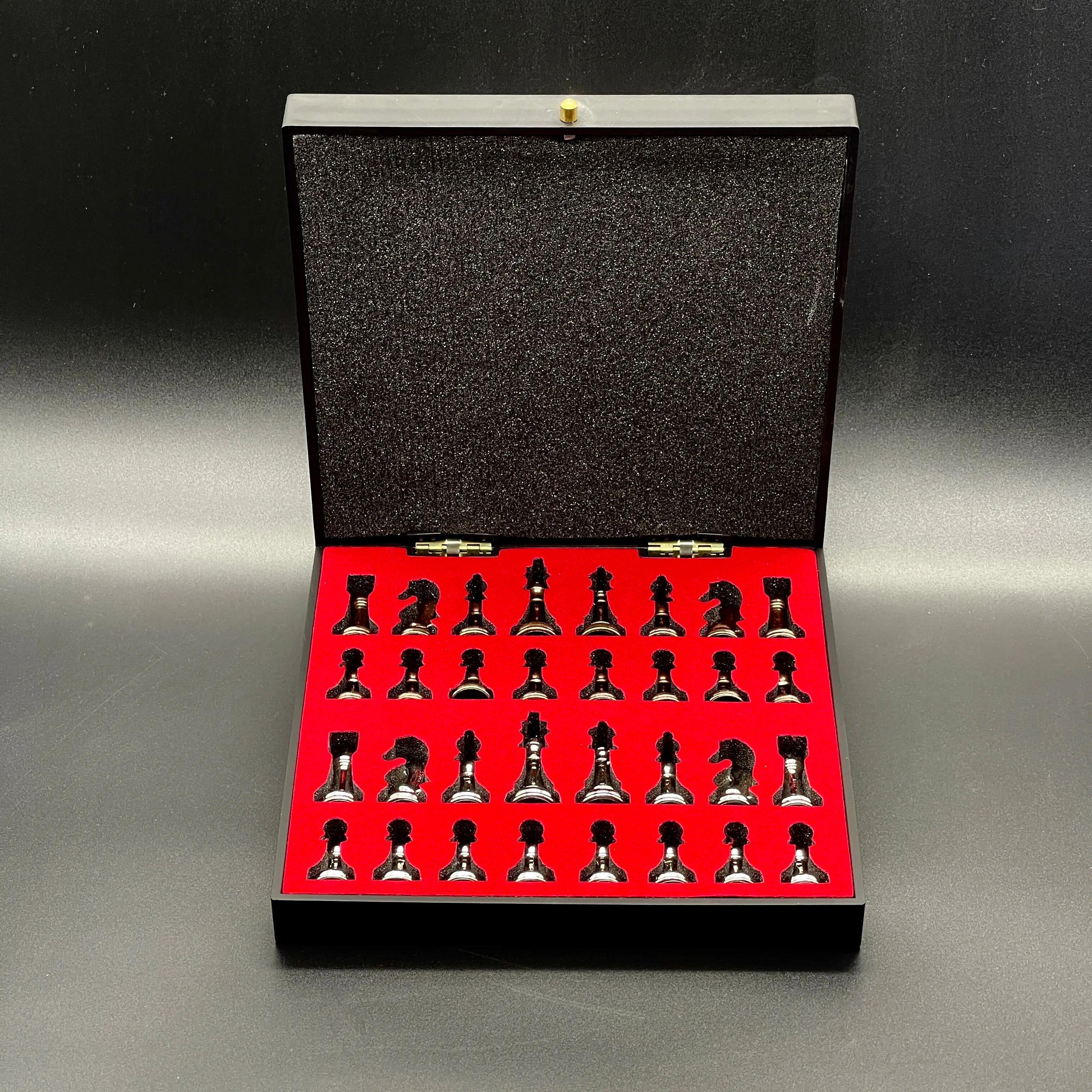 7.8" VIP Personalized Small Storage Chess Set With Metal Chess Pieces AsyaWoodArt