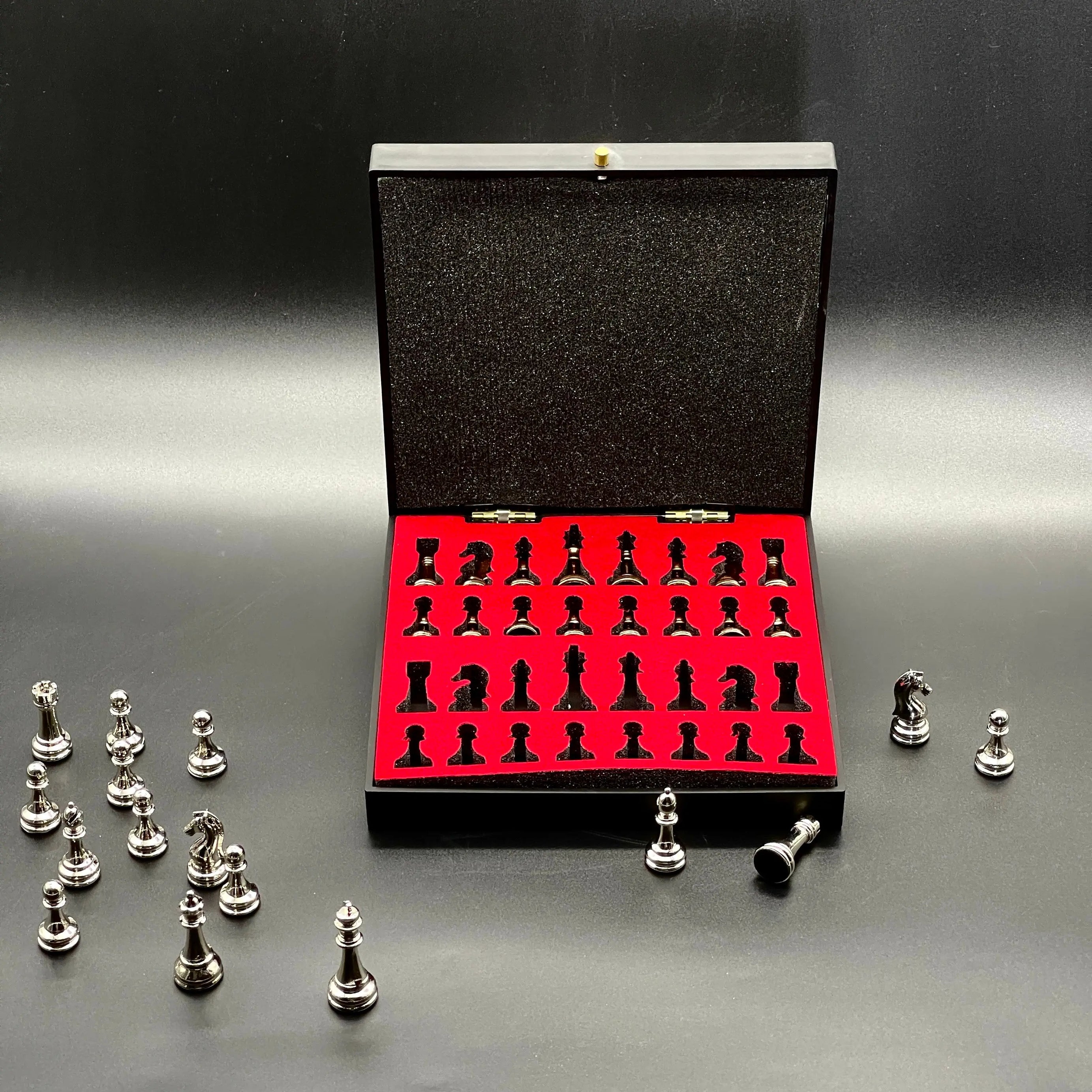 7.8" VIP Personalized Small Storage Chess Set With Metal Chess Pieces AsyaWoodArt