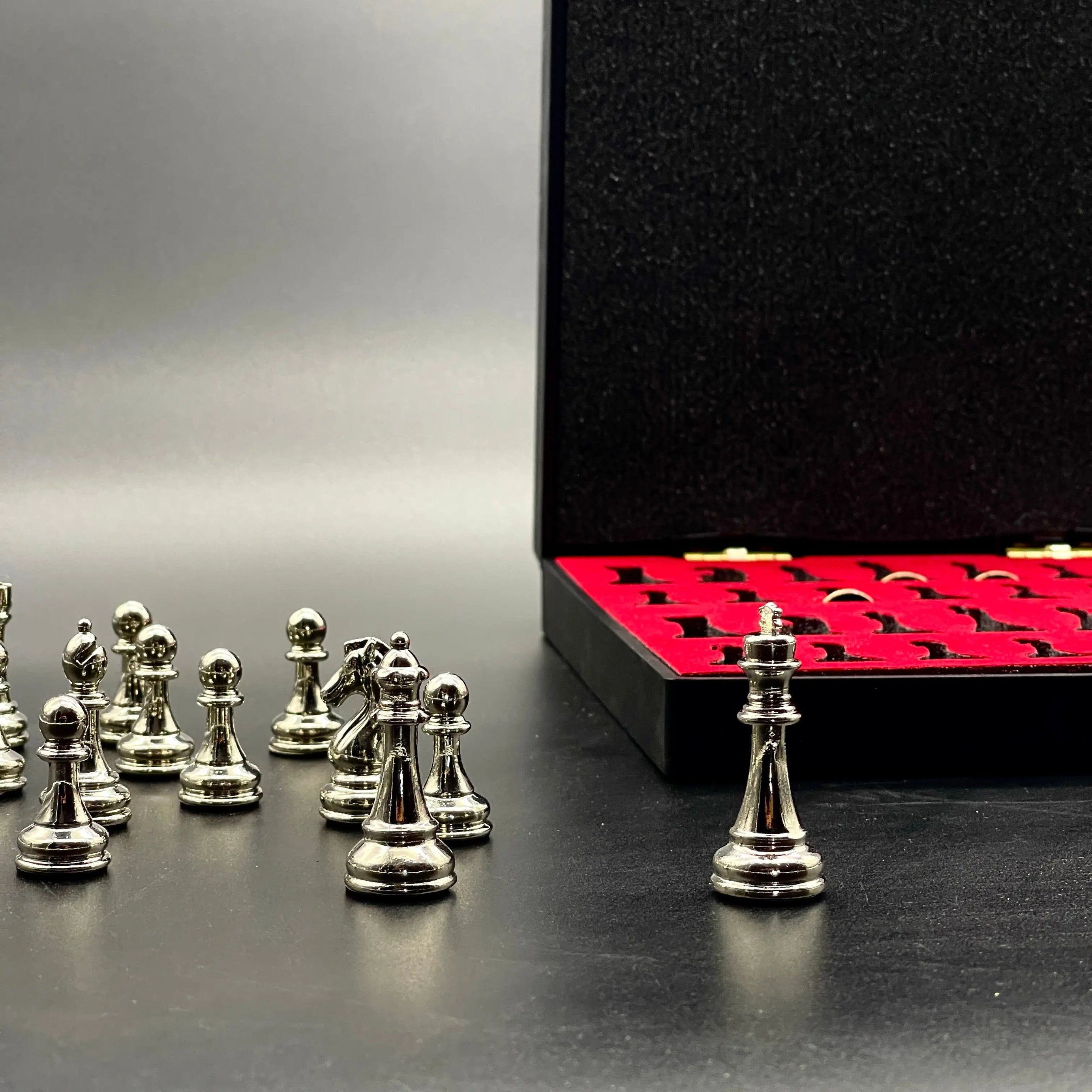 7.8" VIP Personalized Small Storage Chess Set With Metal Chess Pieces AsyaWoodArt