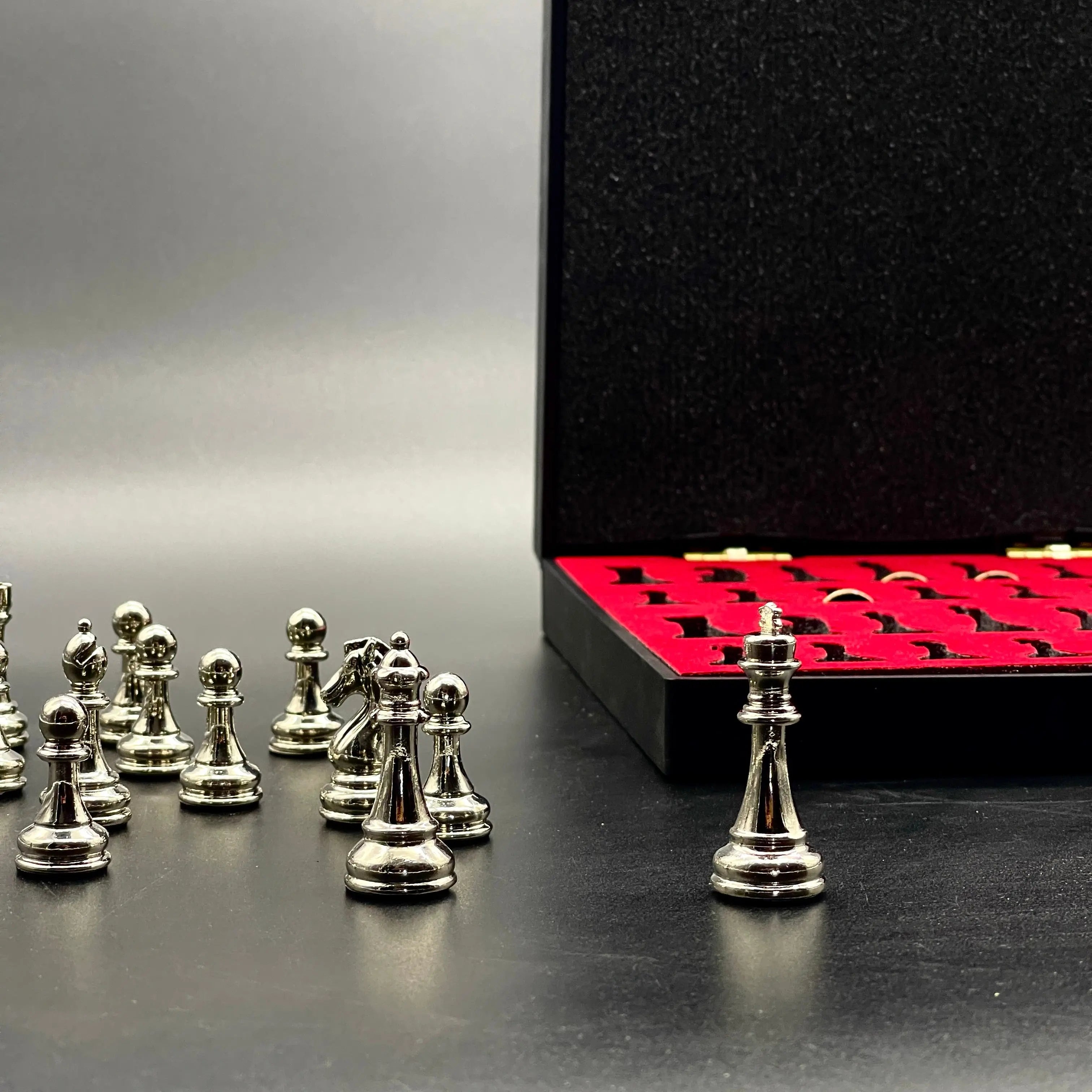 7.8" VIP Personalized Small Storage Chess Set With Metal Chess Pieces AsyaWoodArt