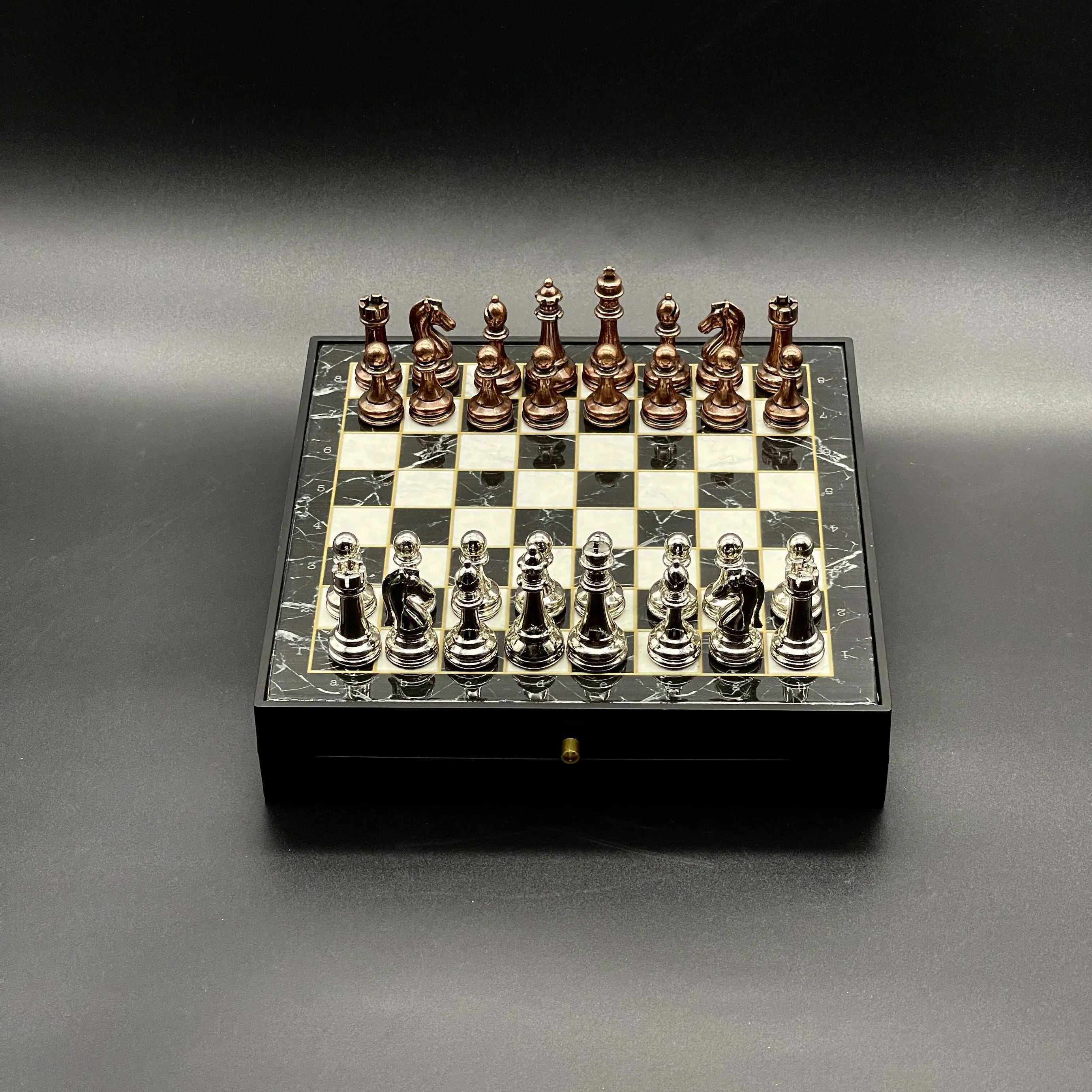 7.8" VIP Personalized Small Storage Chess Set With Metal Chess Pieces AsyaWoodArt