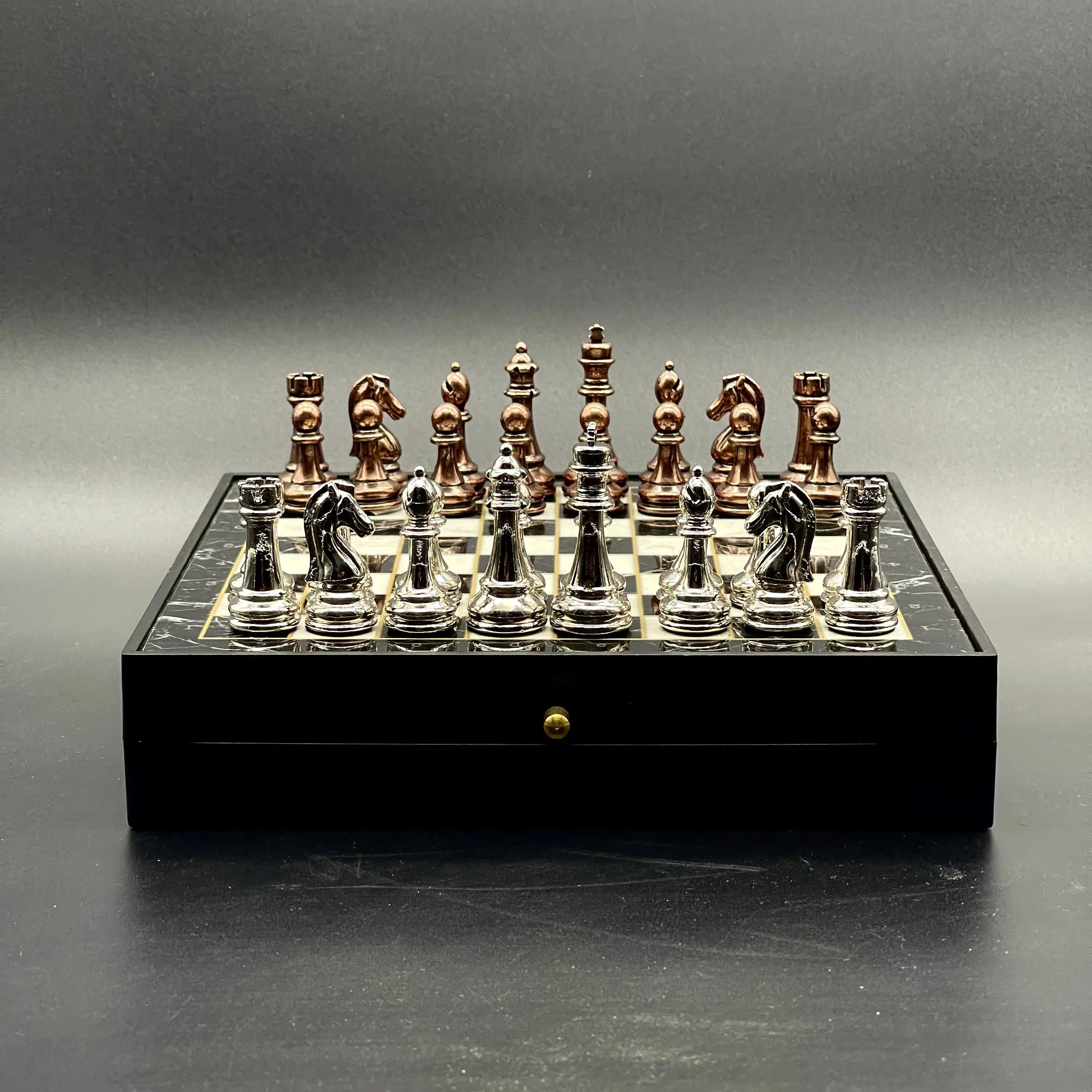 7.8" VIP Personalized Small Storage Chess Set With Metal Chess Pieces AsyaWoodArt