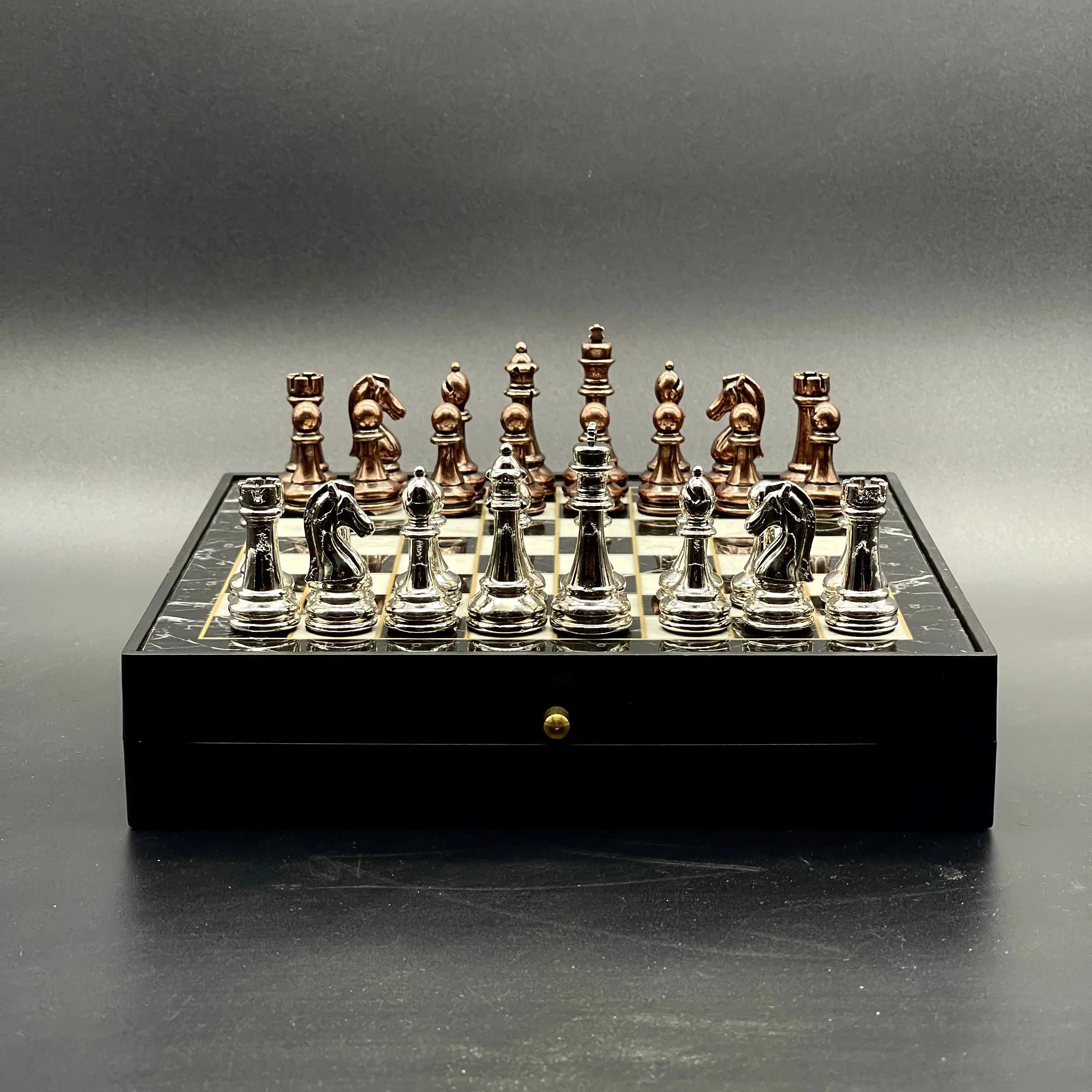 7.8" VIP Personalized Small Storage Chess Set With Metal Chess Pieces AsyaWoodArt