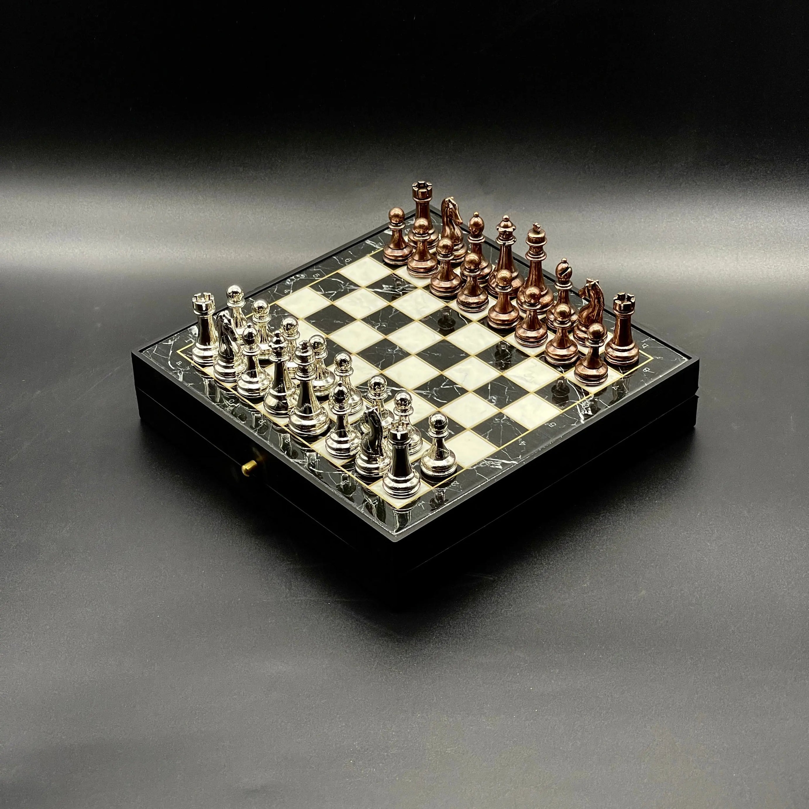 7.8" VIP Personalized Small Storage Chess Set With Metal Chess Pieces AsyaWoodArt
