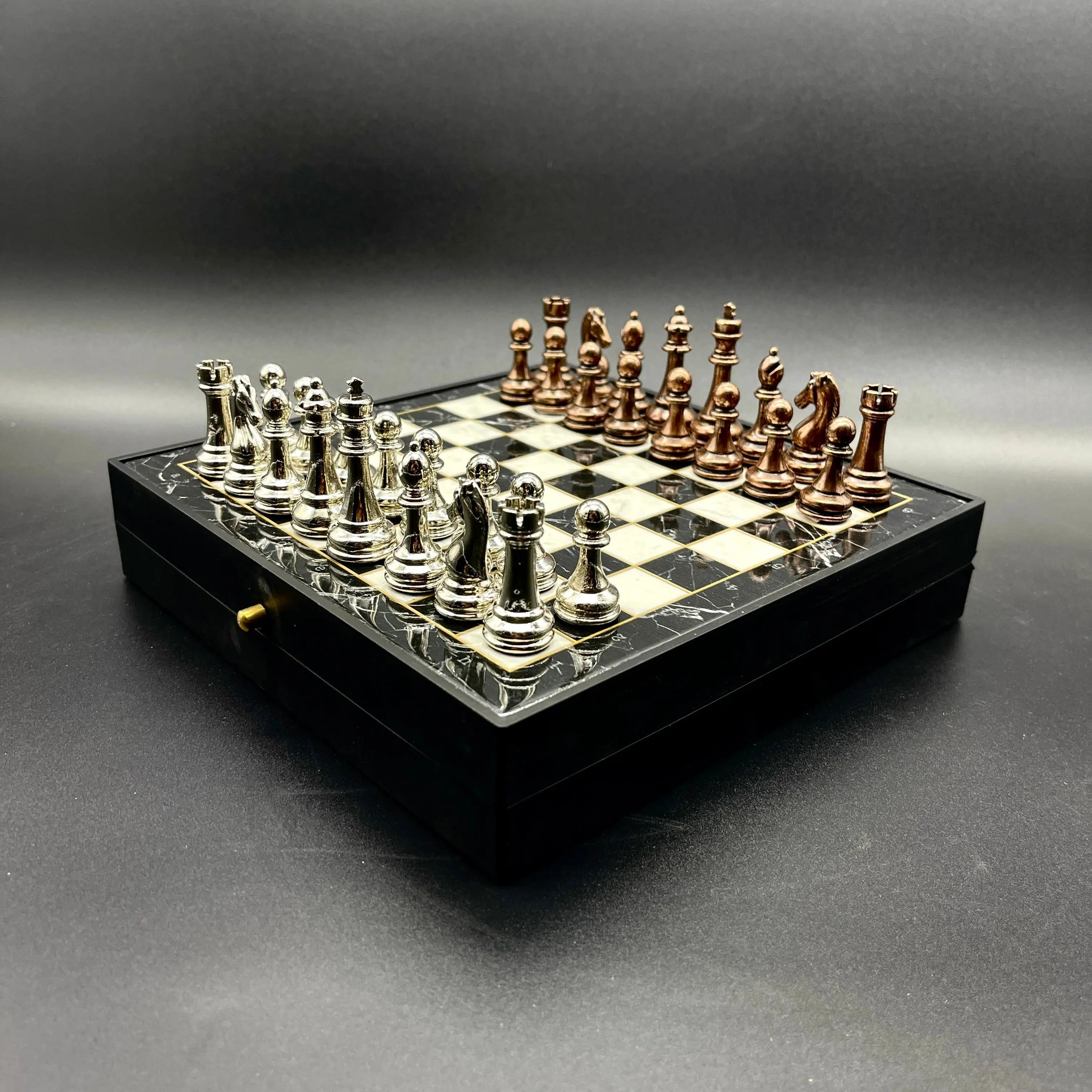 7.8" VIP Personalized Small Storage Chess Set With Metal Chess Pieces AsyaWoodArt