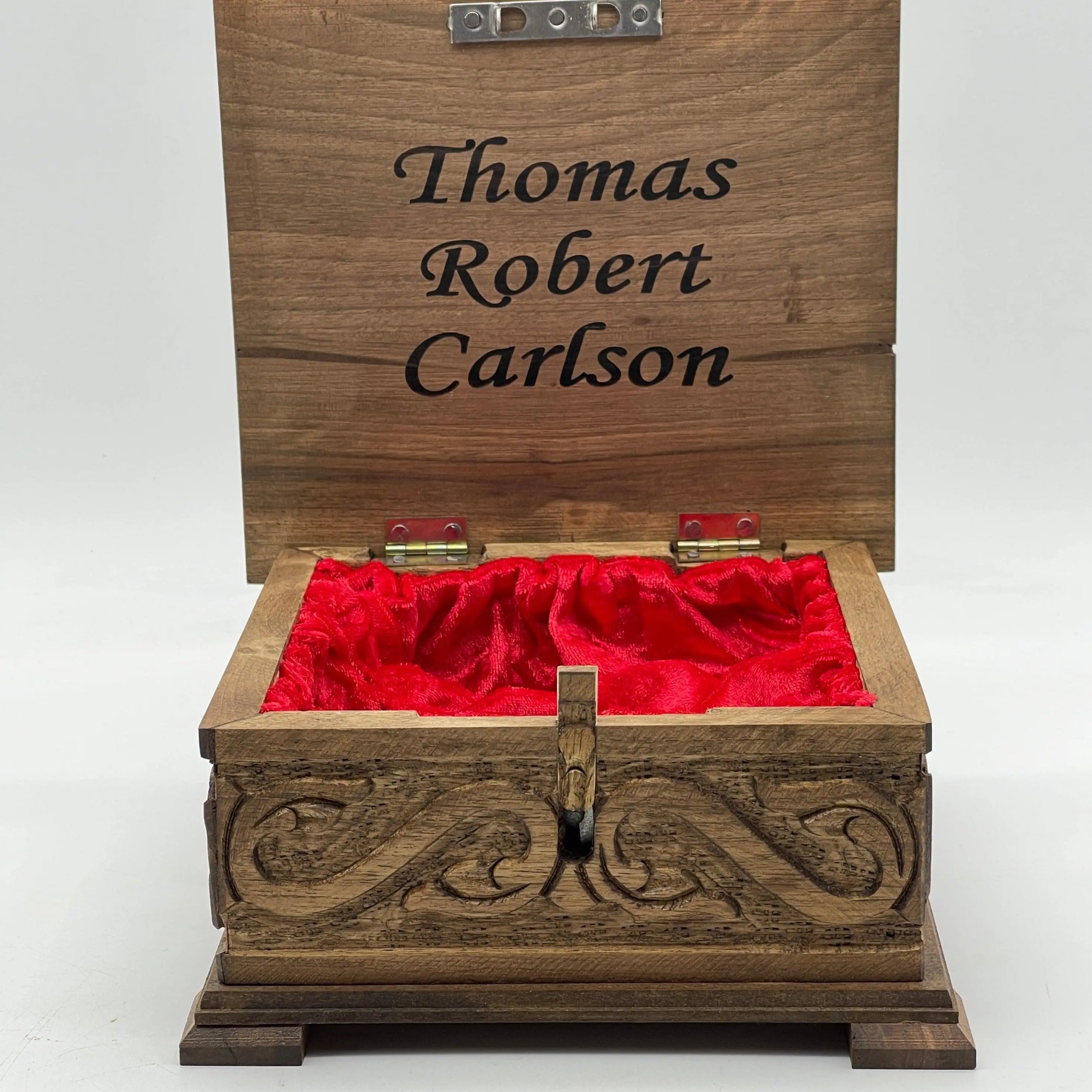 Personalized Wooden Chess Box with Hidden Compartment and Romans Metal Chess Pieces - AsyaWoodArt