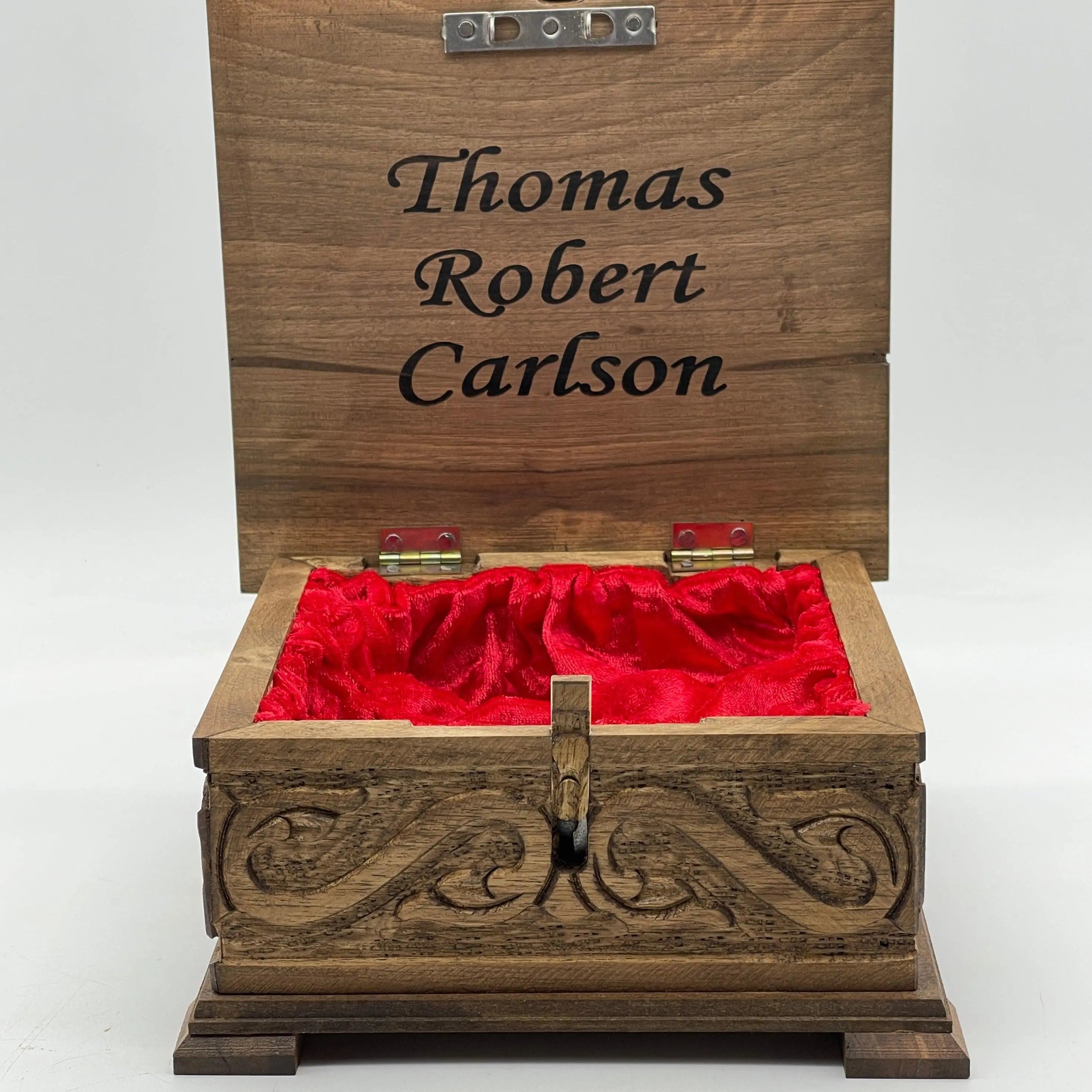 Personalized Wooden Chess Box with Hidden Compartment, Egyptian Metal Chess Pieces - AsyaWoodArt