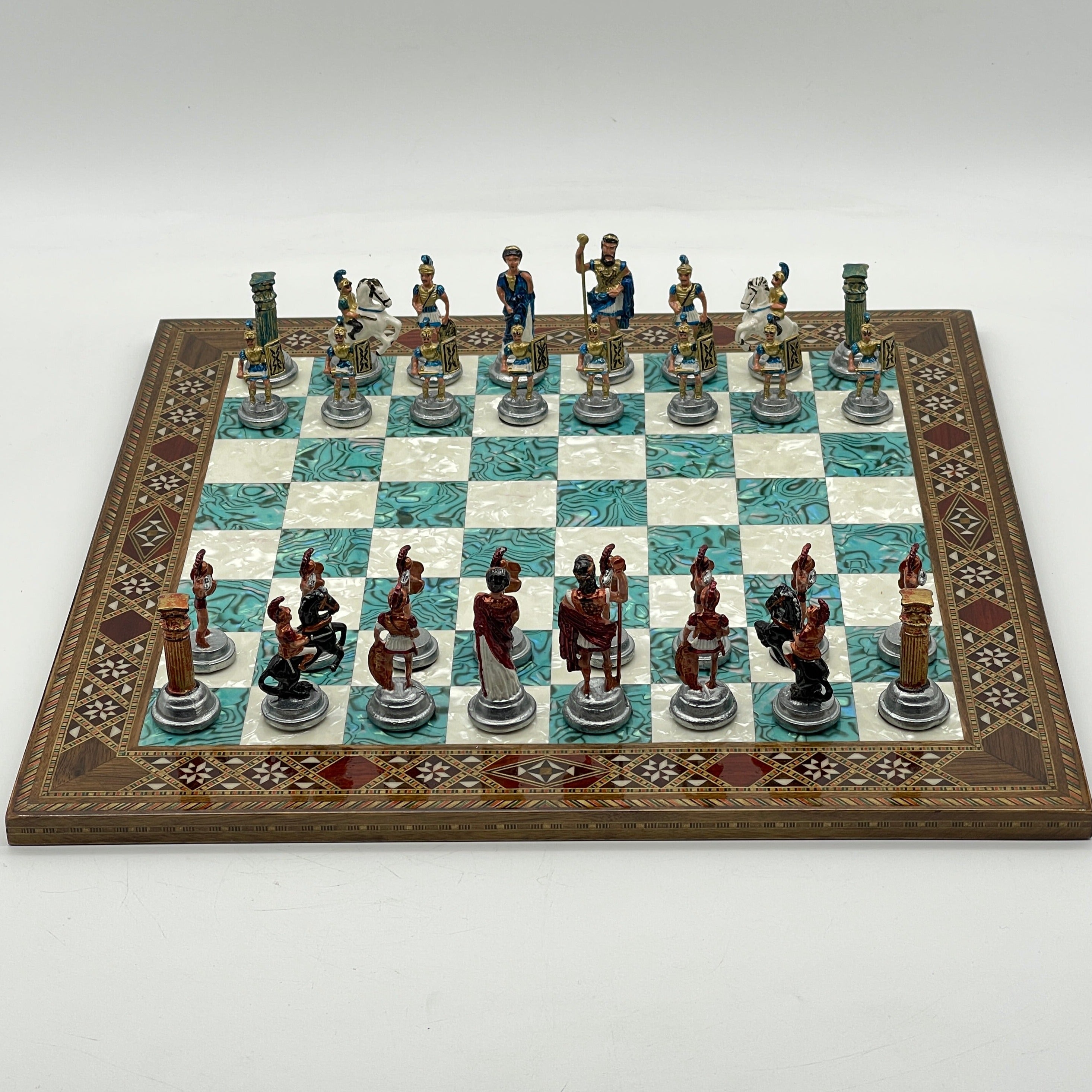Haintpoint Romans Metal Chess Pieces with Luxury Wooden Chess Board Set