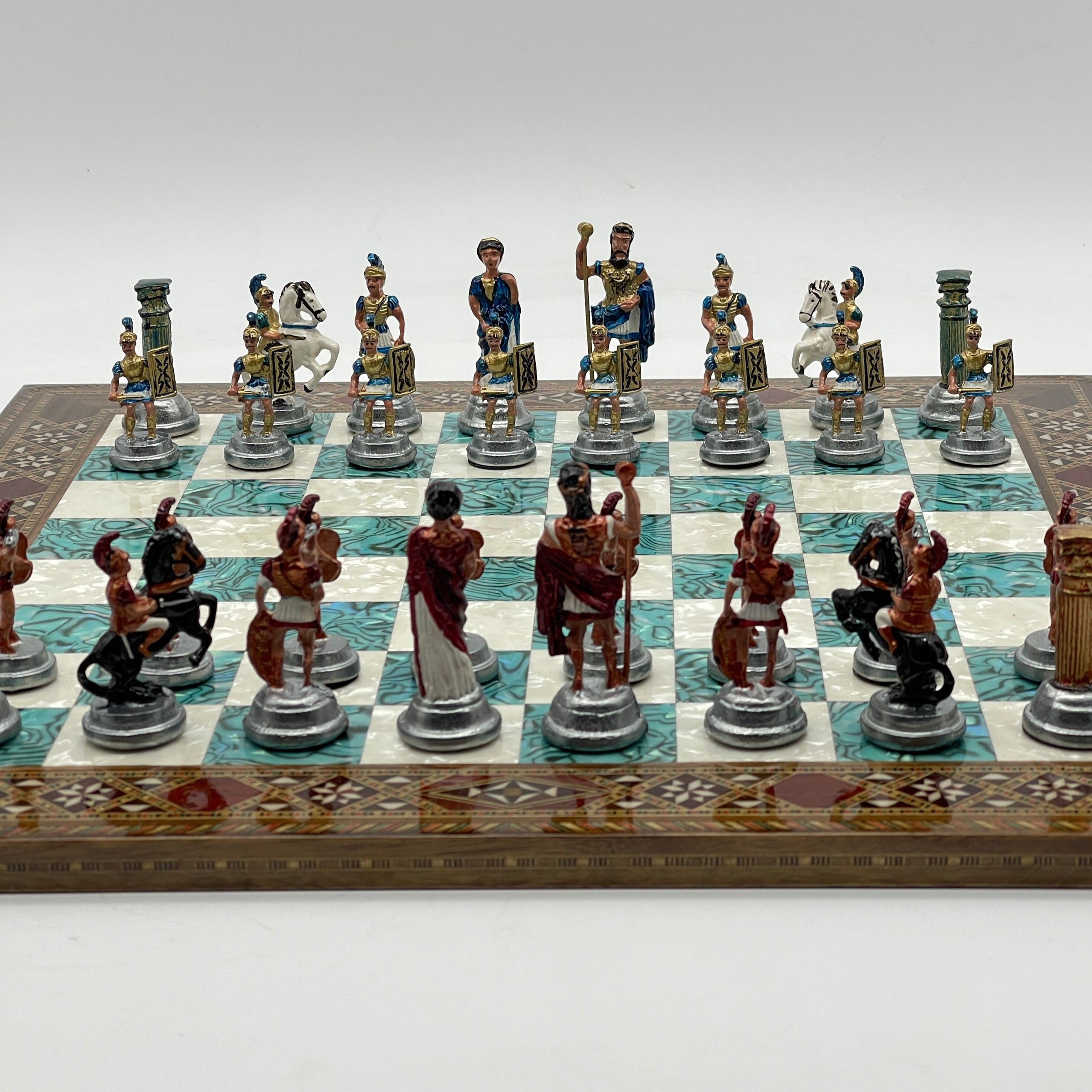 Haintpoint Romans Metal Chess Pieces with Luxury Wooden Chess Board Set