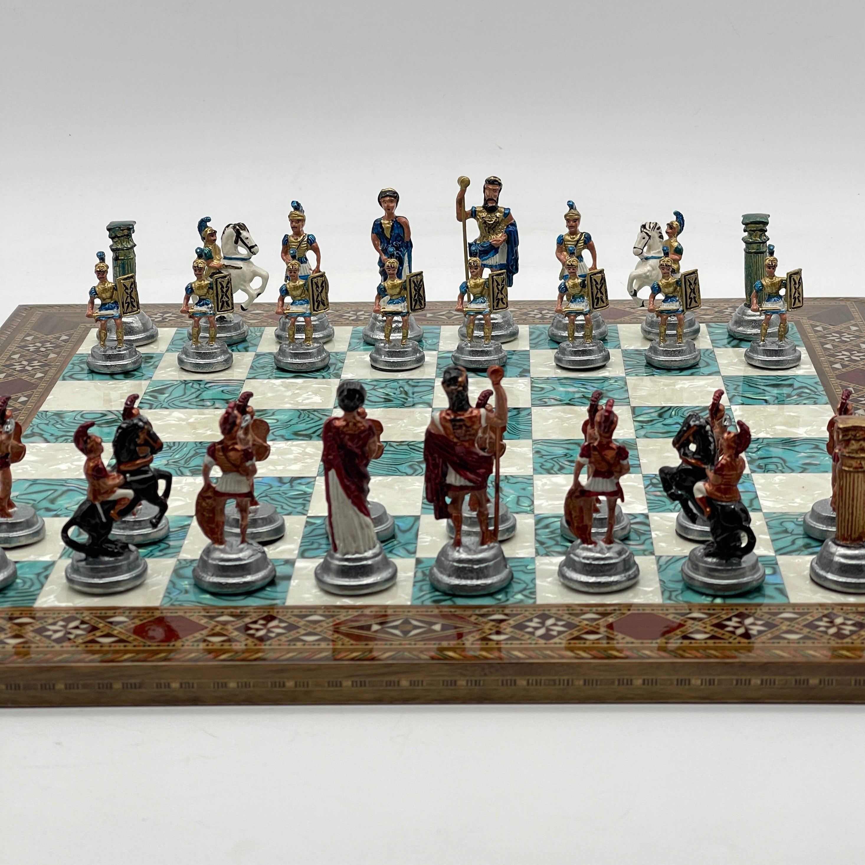 Haintpoint Romans Metal Chess Pieces with Luxury Wooden Chess Board Set