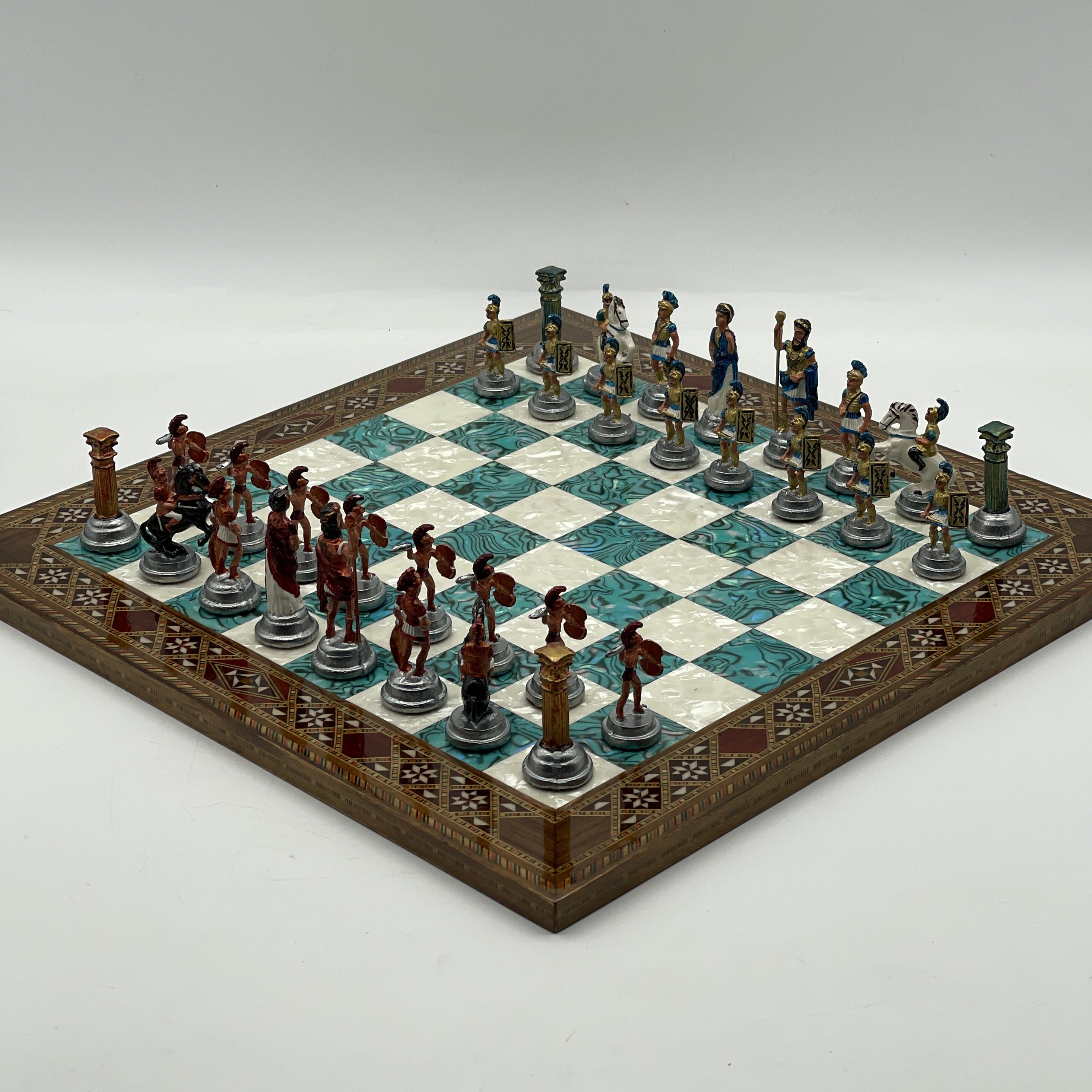Haintpoint Romans Metal Chess Pieces with Luxury Wooden Chess Board Set