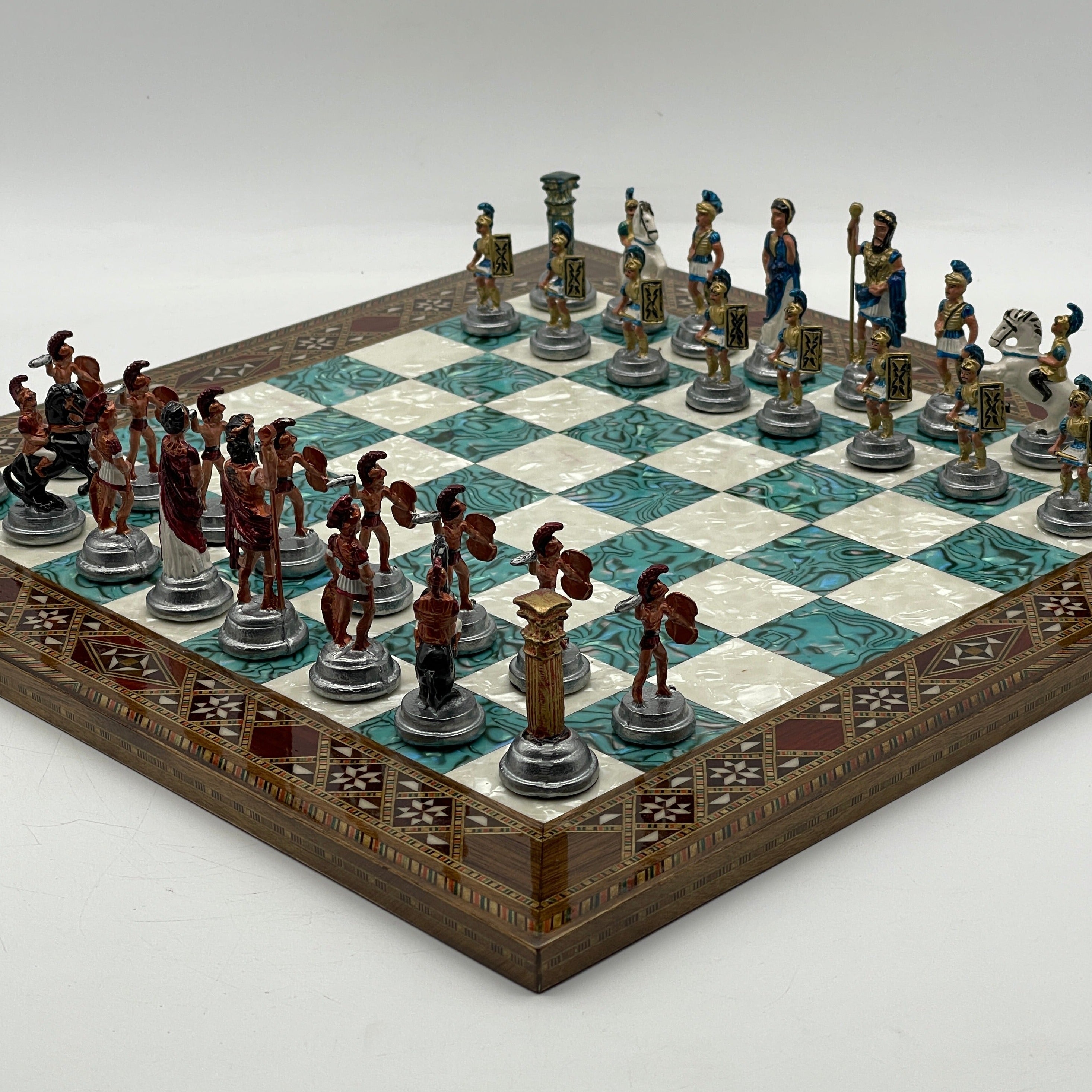 Haintpoint Romans Metal Chess Pieces with Luxury Wooden Chess Board Set