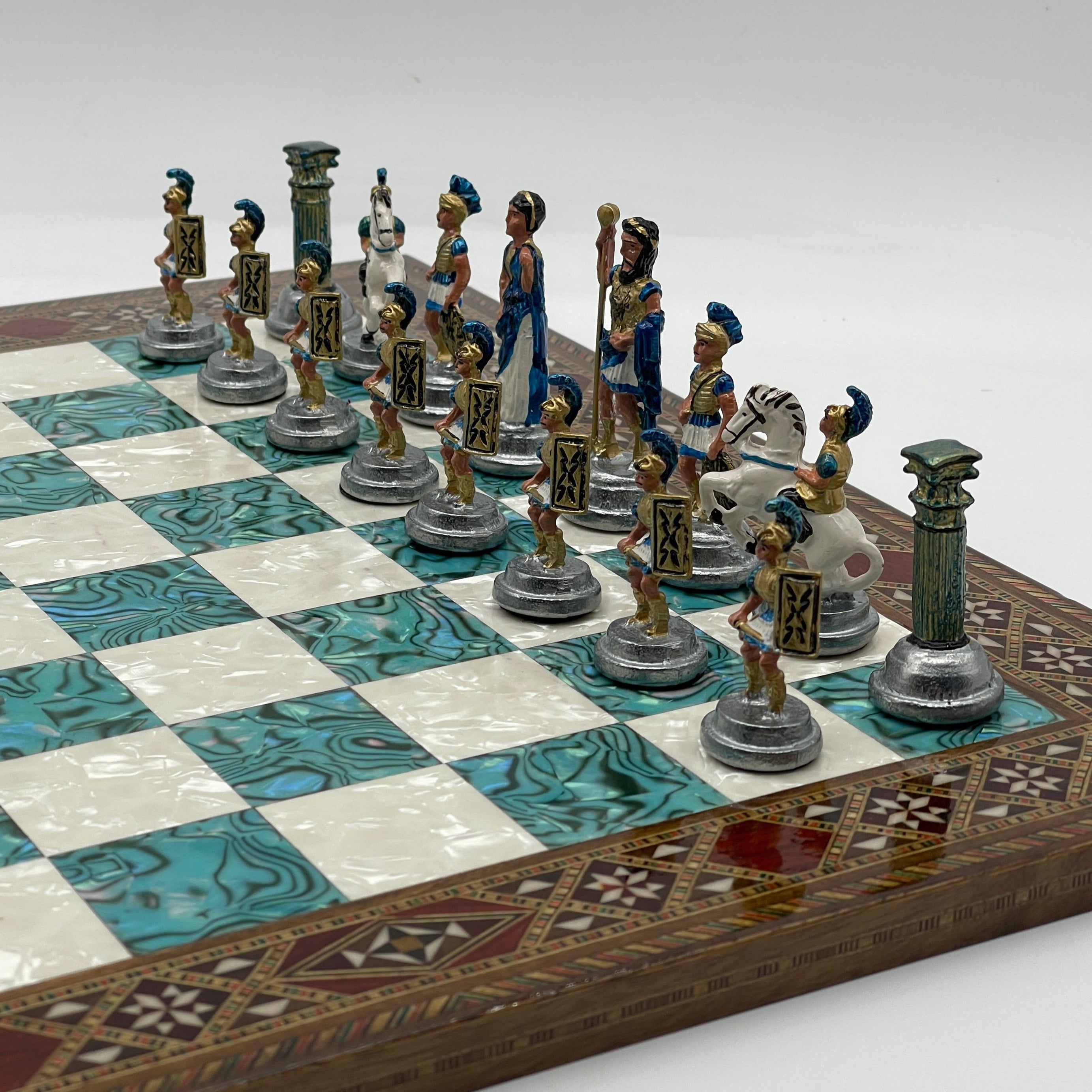 Haintpoint Romans Metal Chess Pieces with Luxury Wooden Chess Board Set