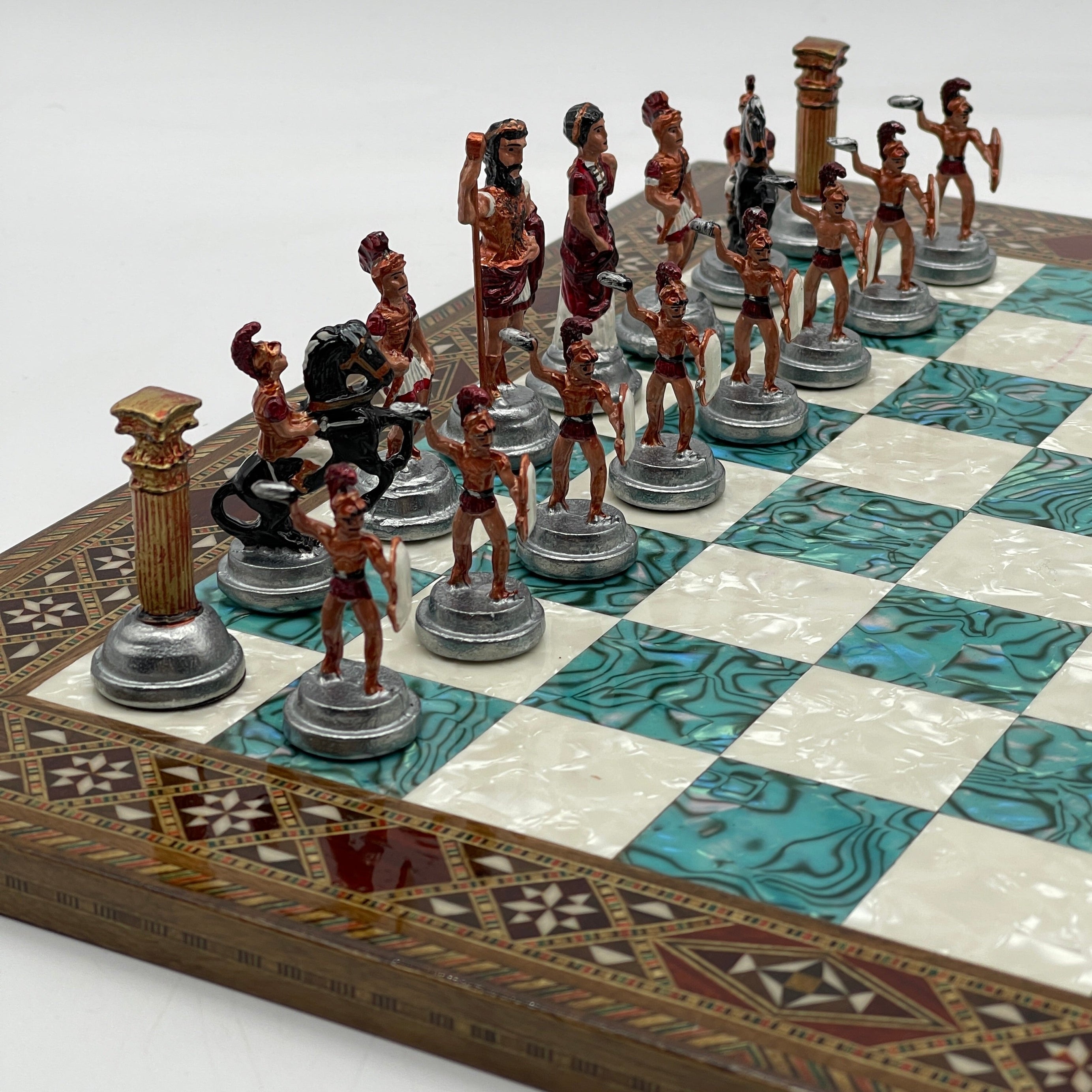 Haintpoint Romans Metal Chess Pieces with Luxury Wooden Chess Board Set