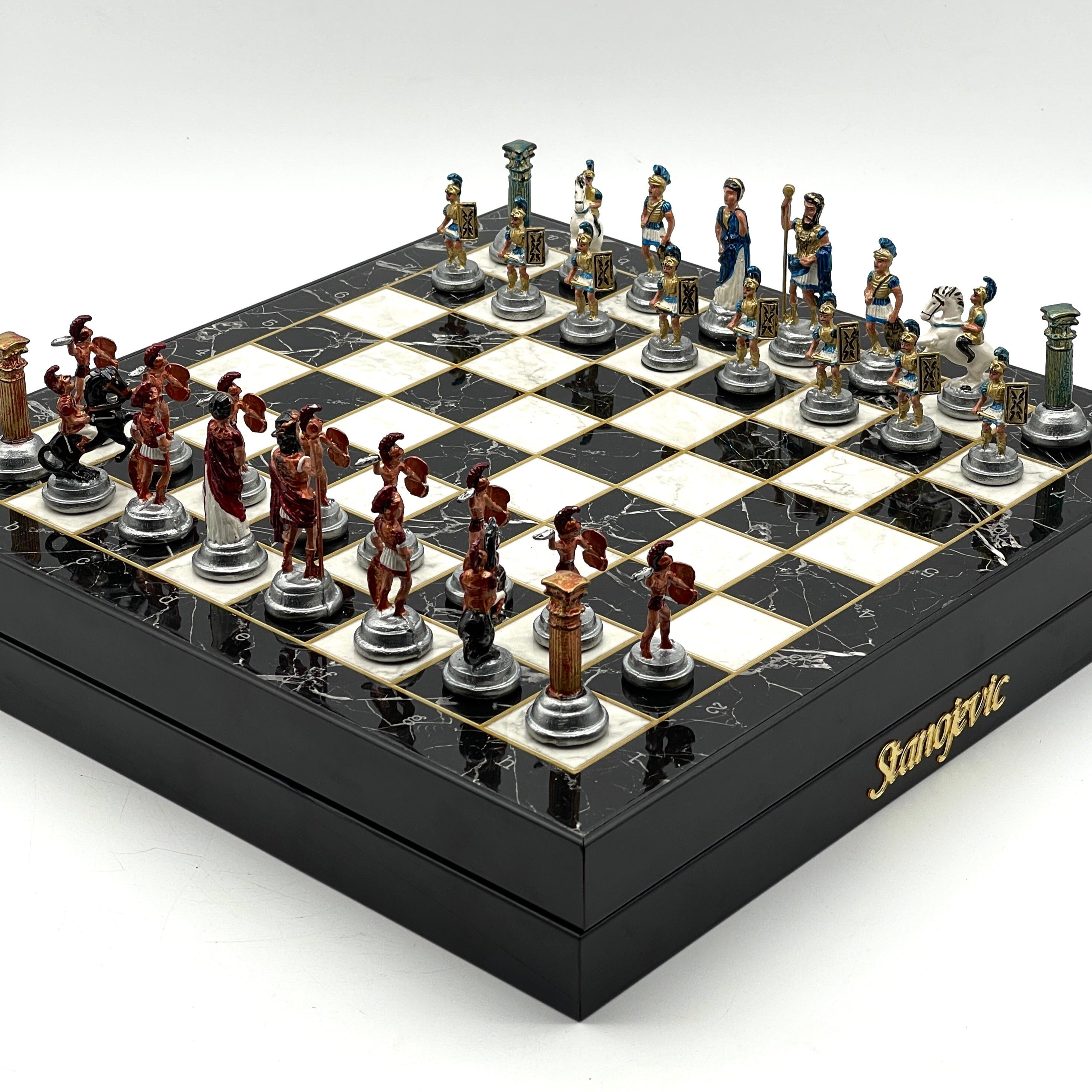 VIP Personalized Marble Patterned Storage Chess Set Luxury Metal Chess Pieces