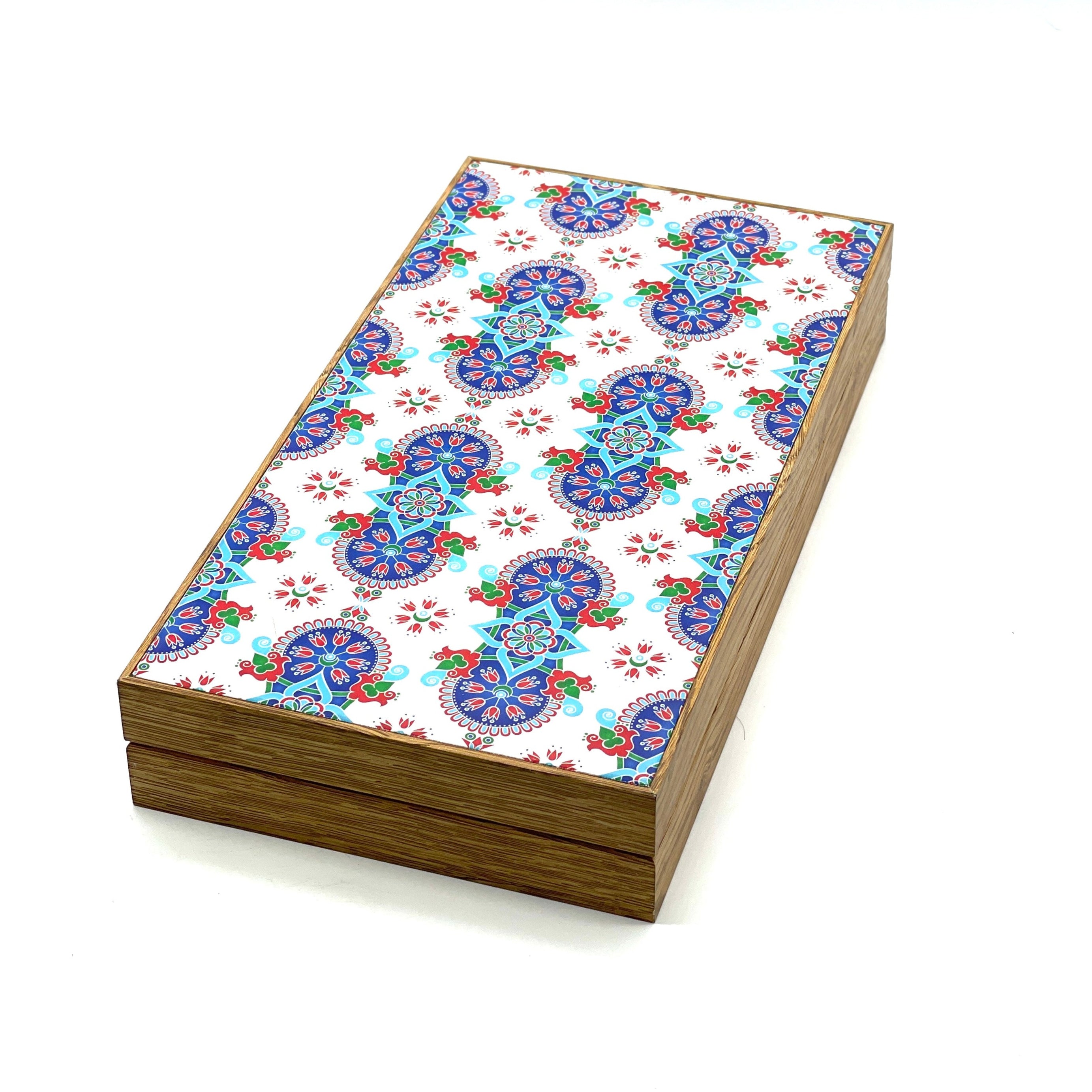 Handmade White Blue Mosaic Pattern Backgammon Set