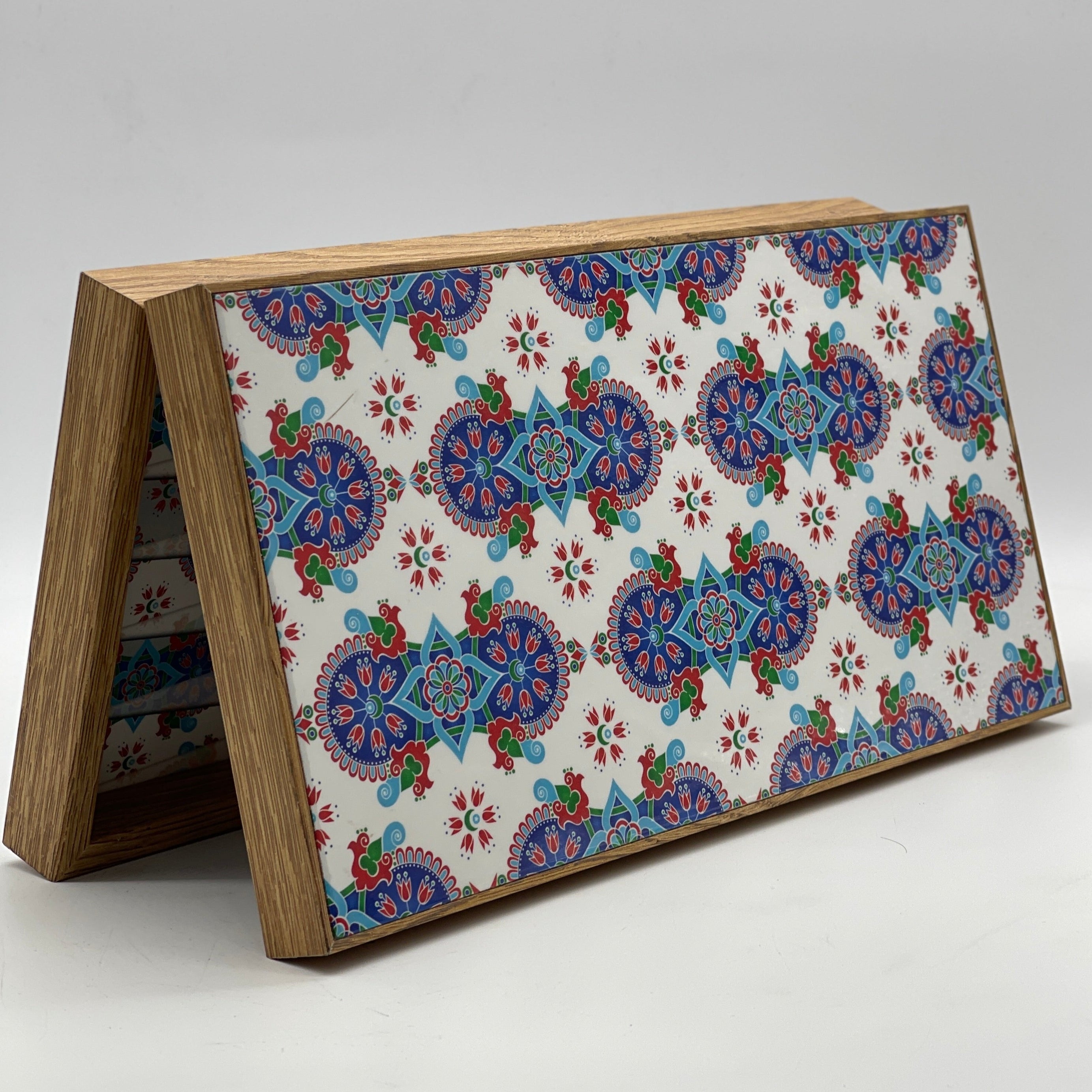 Handmade White Blue Mosaic Pattern Backgammon Set