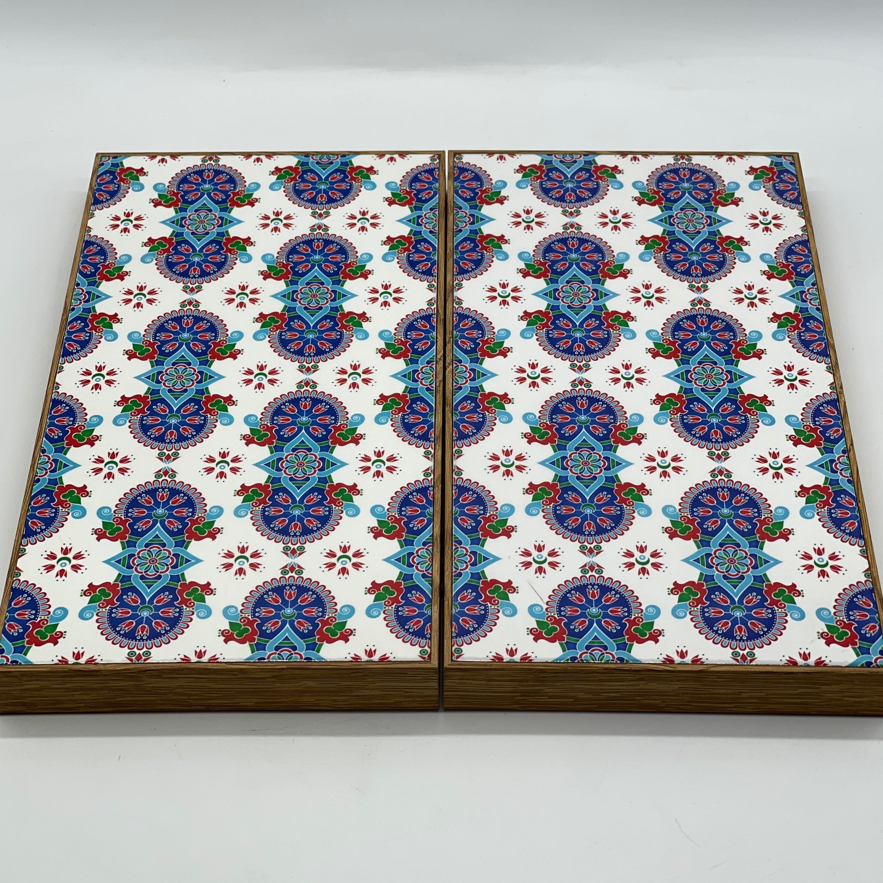 Handmade White Blue Mosaic Pattern Backgammon Set
