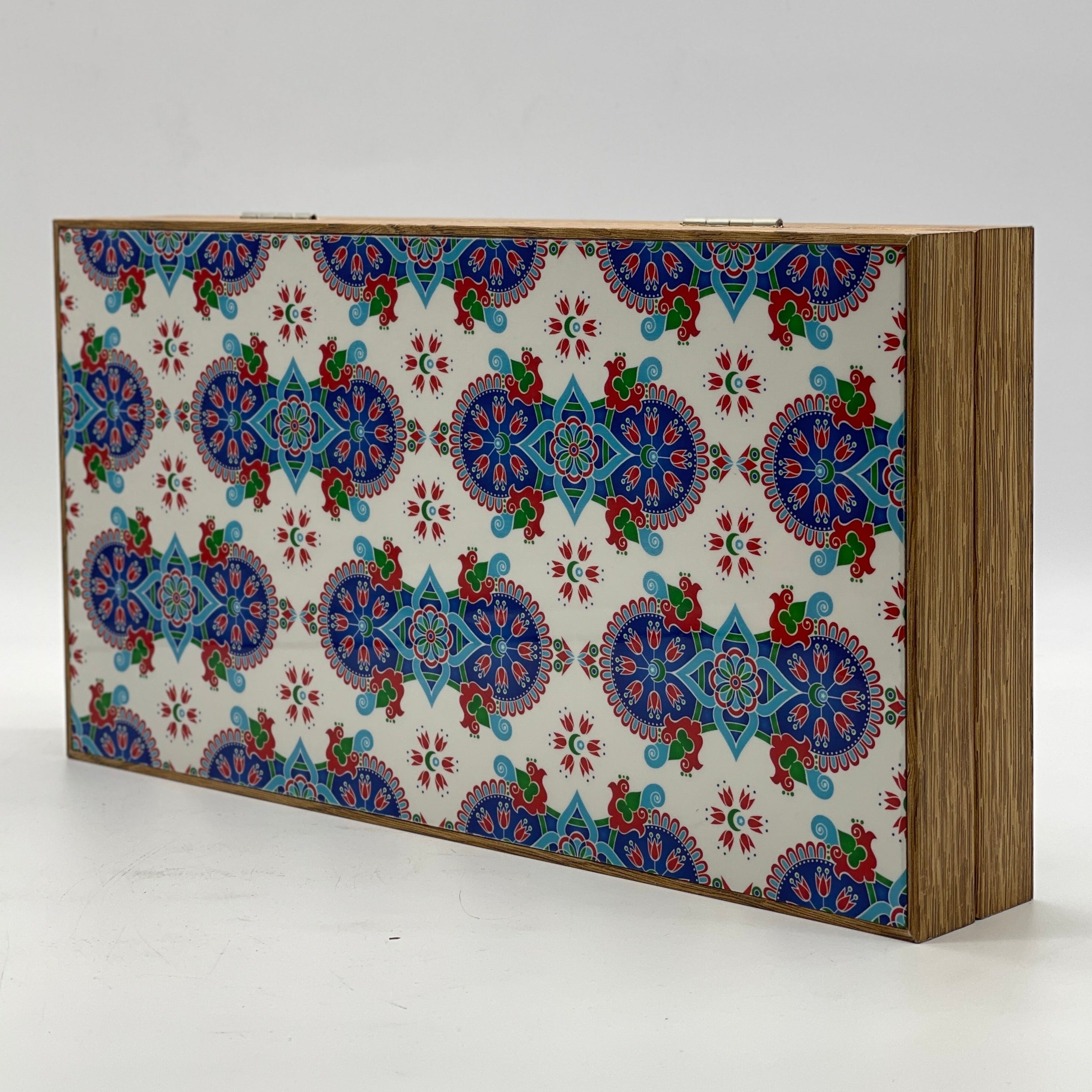 Handmade White Blue Mosaic Pattern Backgammon Set