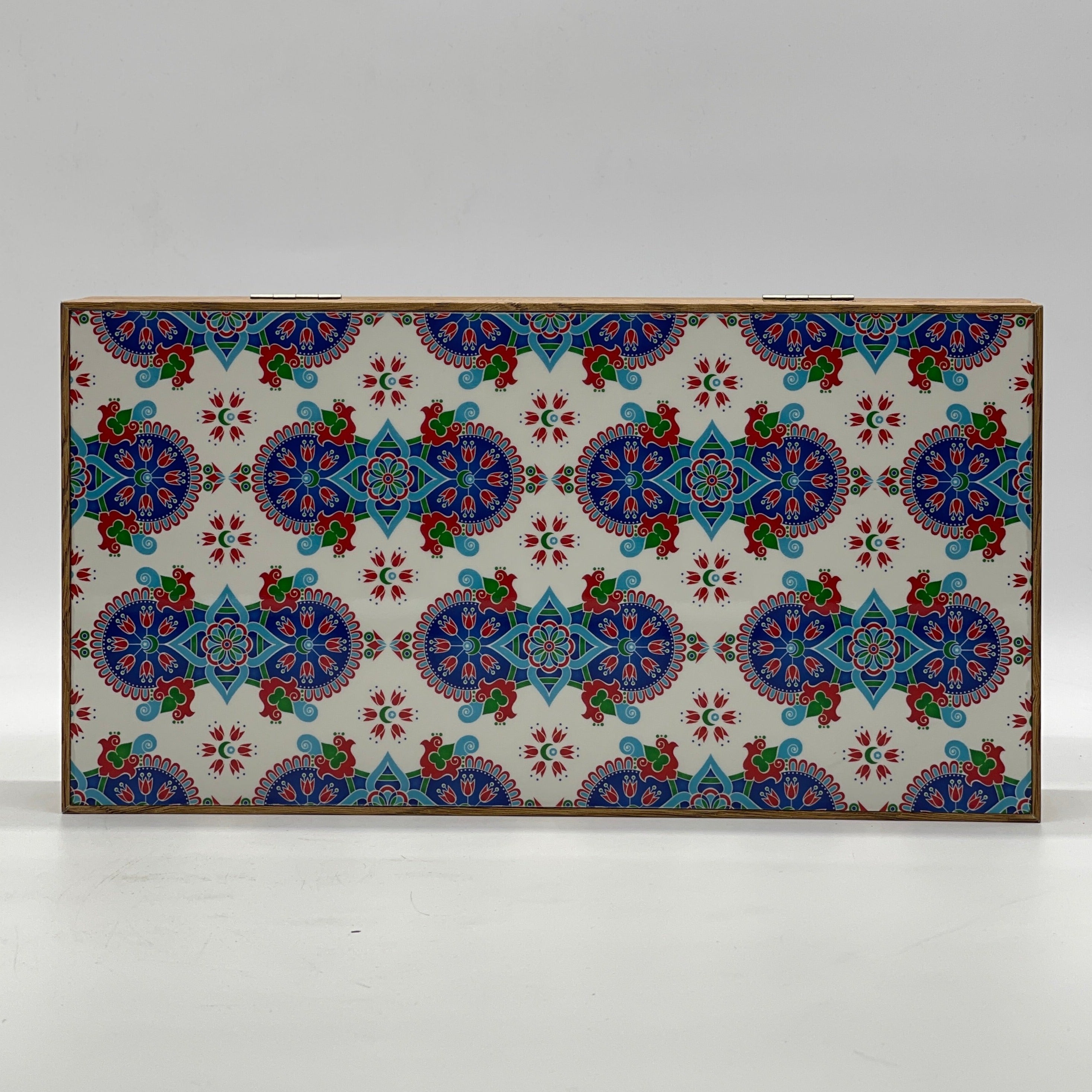 Handmade White Blue Mosaic Pattern Backgammon Set