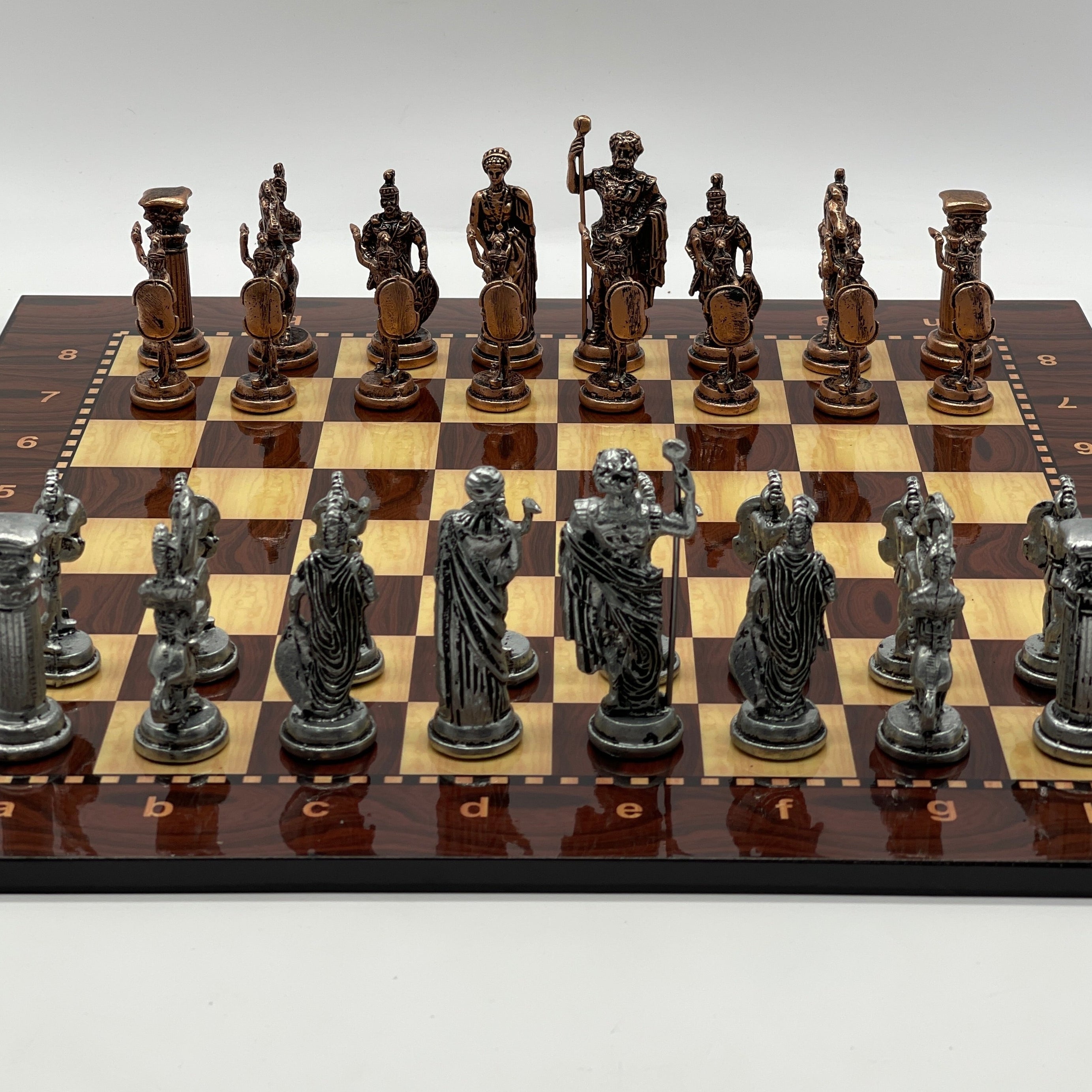 Large Brown Walnut Patterned Wooden Chess Board With Large Metal Stone