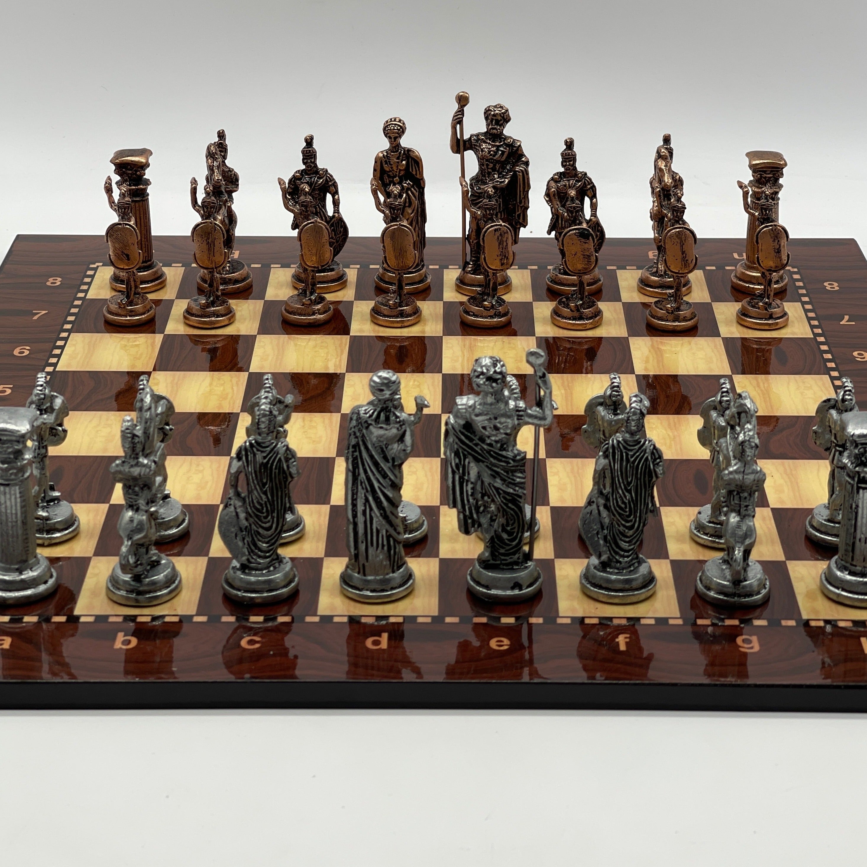 Large Brown Walnut Patterned Wooden Chess Board With Large Metal Stone