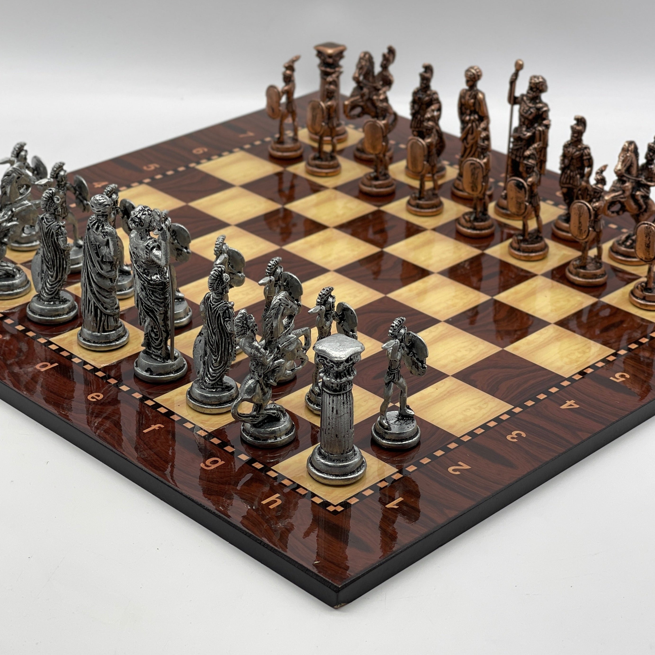 Large Brown Walnut Patterned Wooden Chess Board With Large Metal Stone