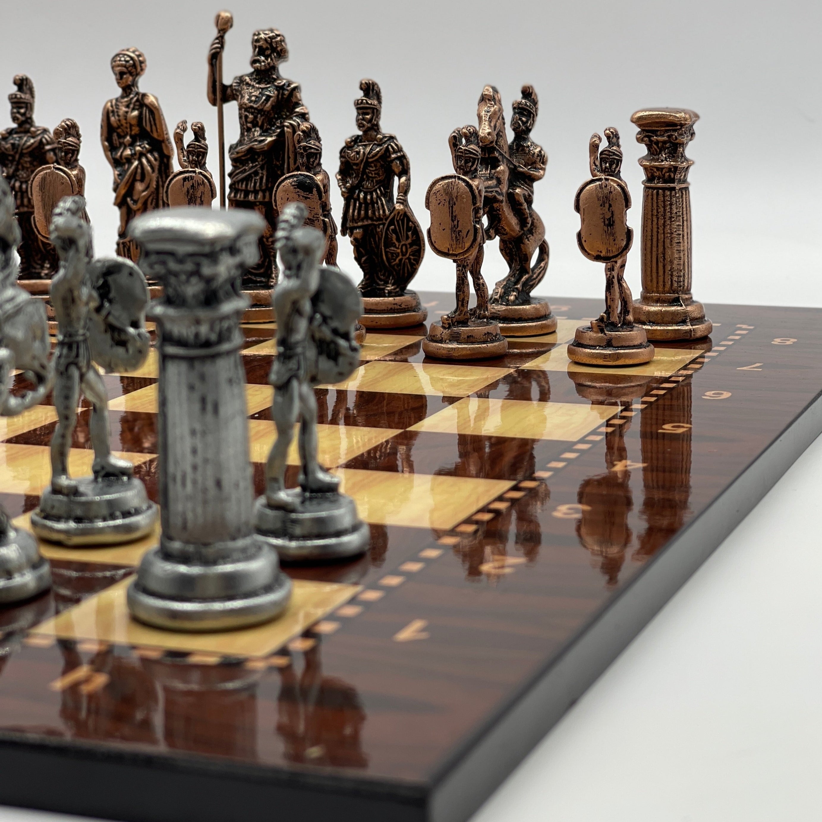 Large Brown Walnut Patterned Wooden Chess Board With Large Metal Stone