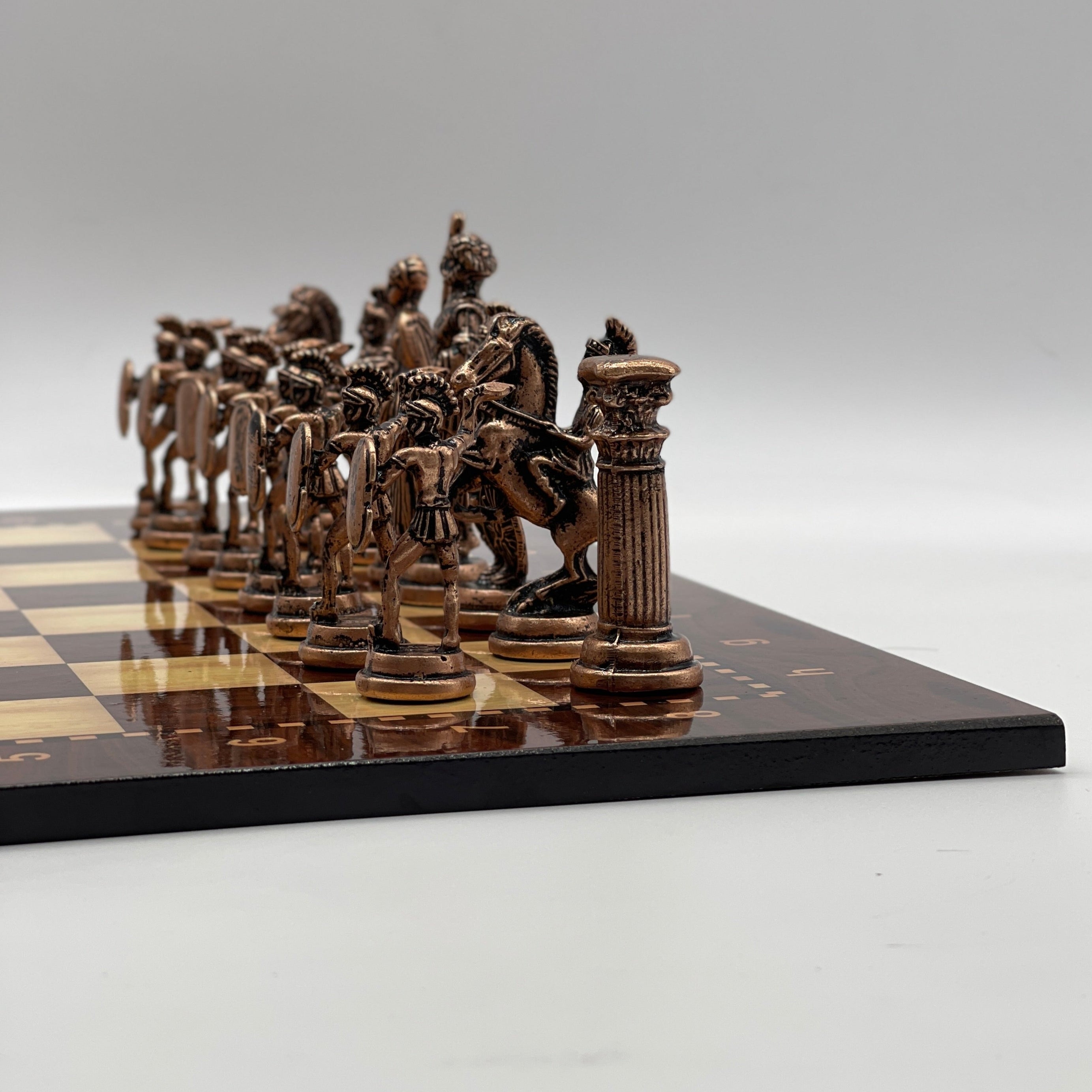 Large Brown Walnut Patterned Wooden Chess Board With Large Metal Stone