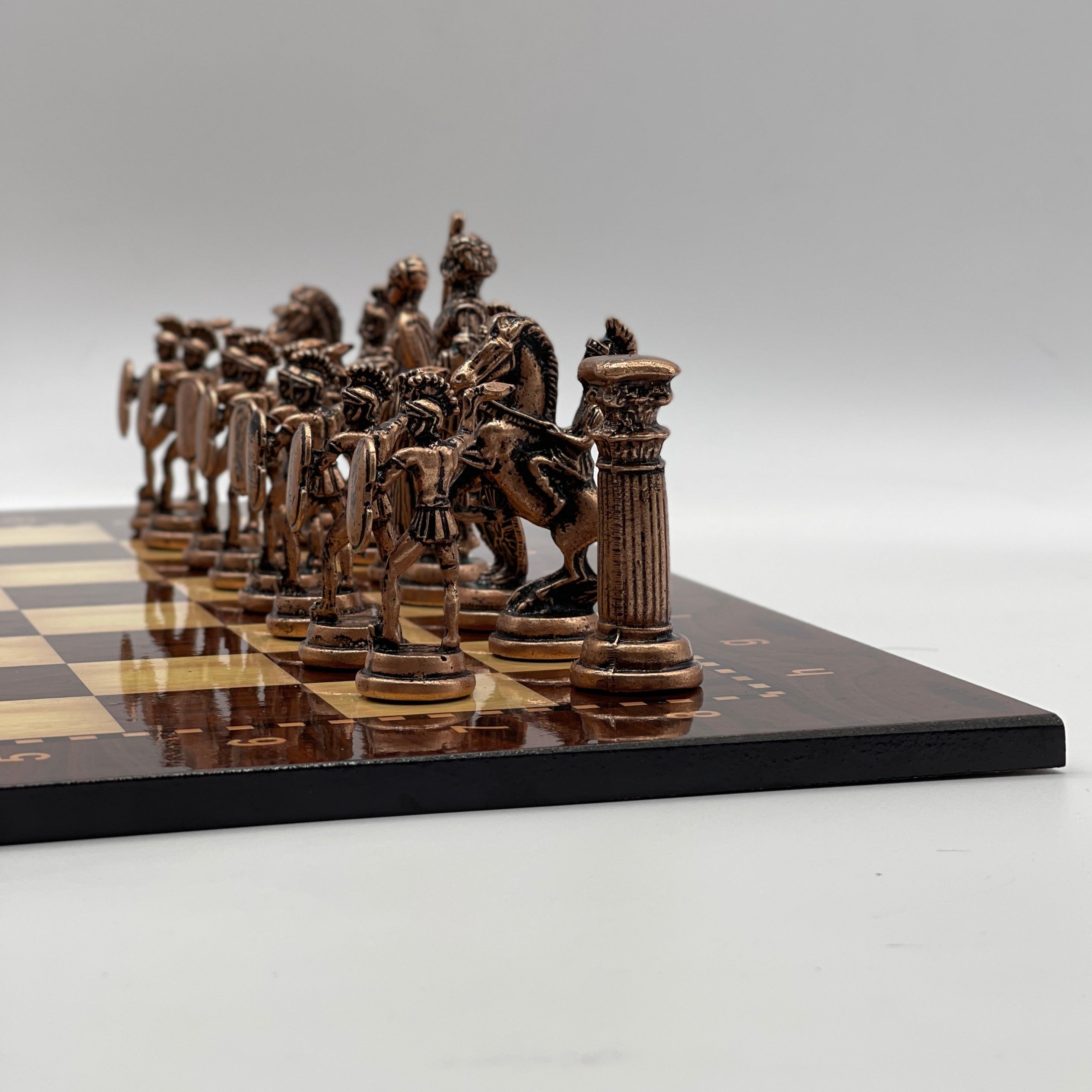 Large Brown Walnut Patterned Wooden Chess Board With Large Metal Stone