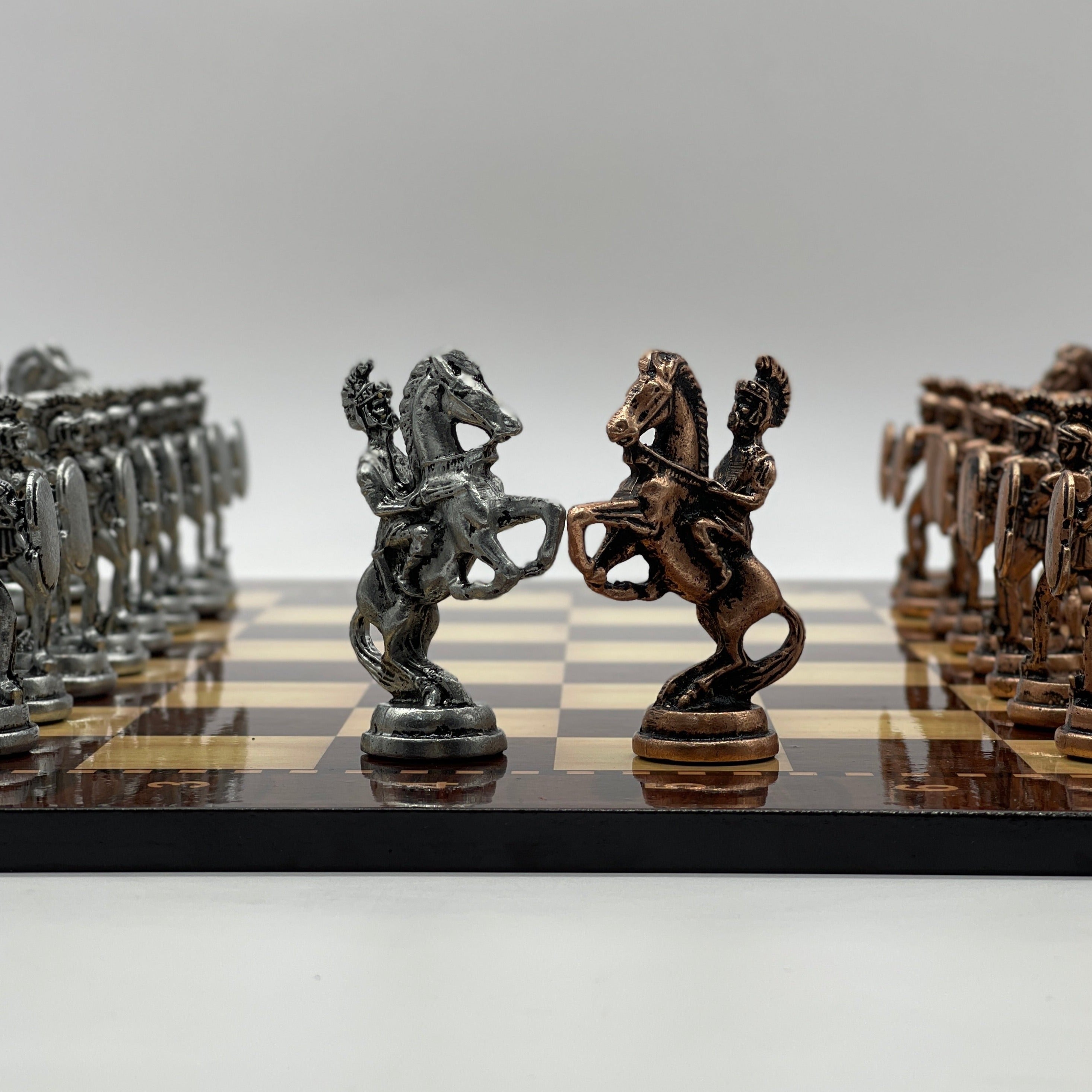 Large Brown Walnut Patterned Wooden Chess Board With Large Metal Stone