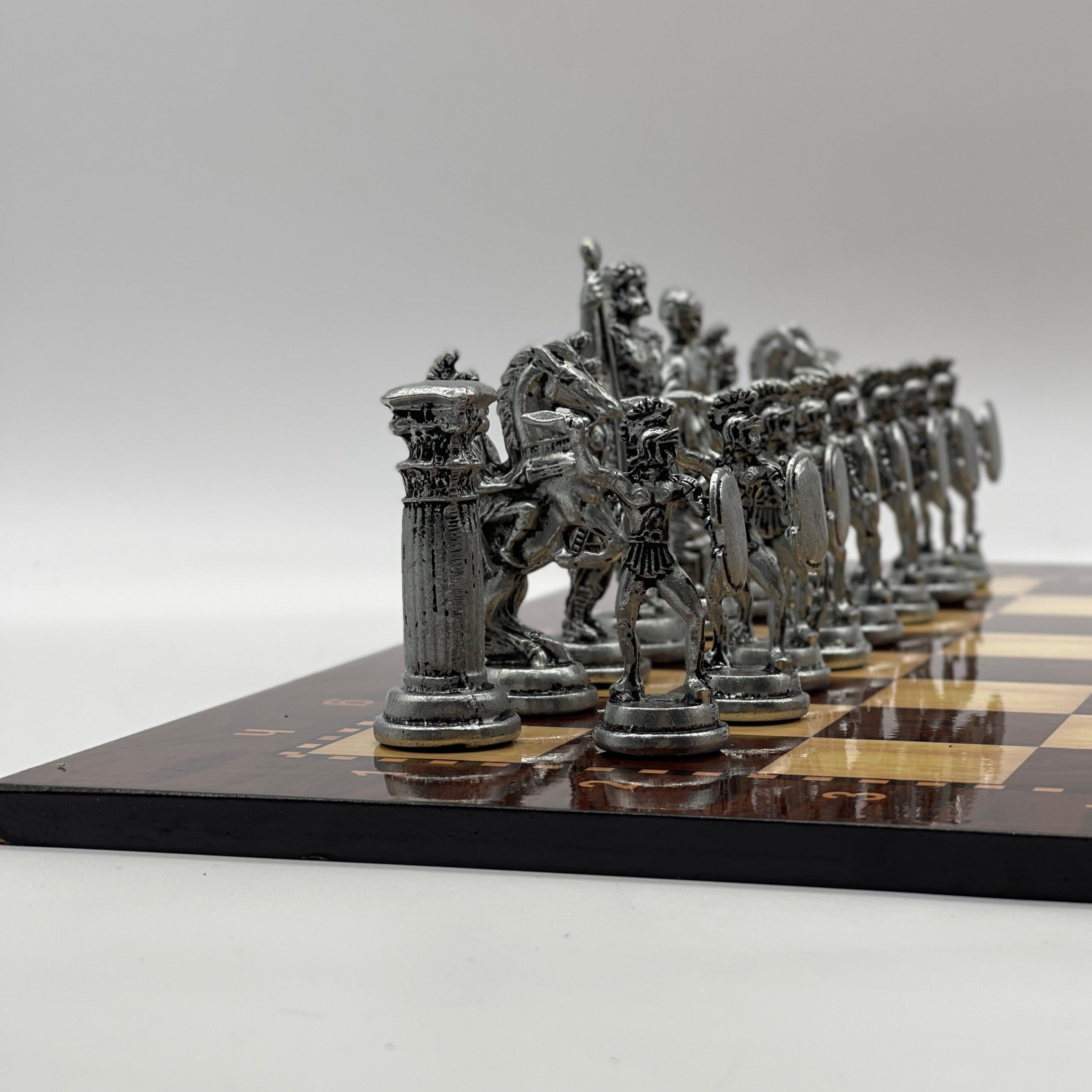 Large Brown Walnut Patterned Wooden Chess Board With Large Metal Stone