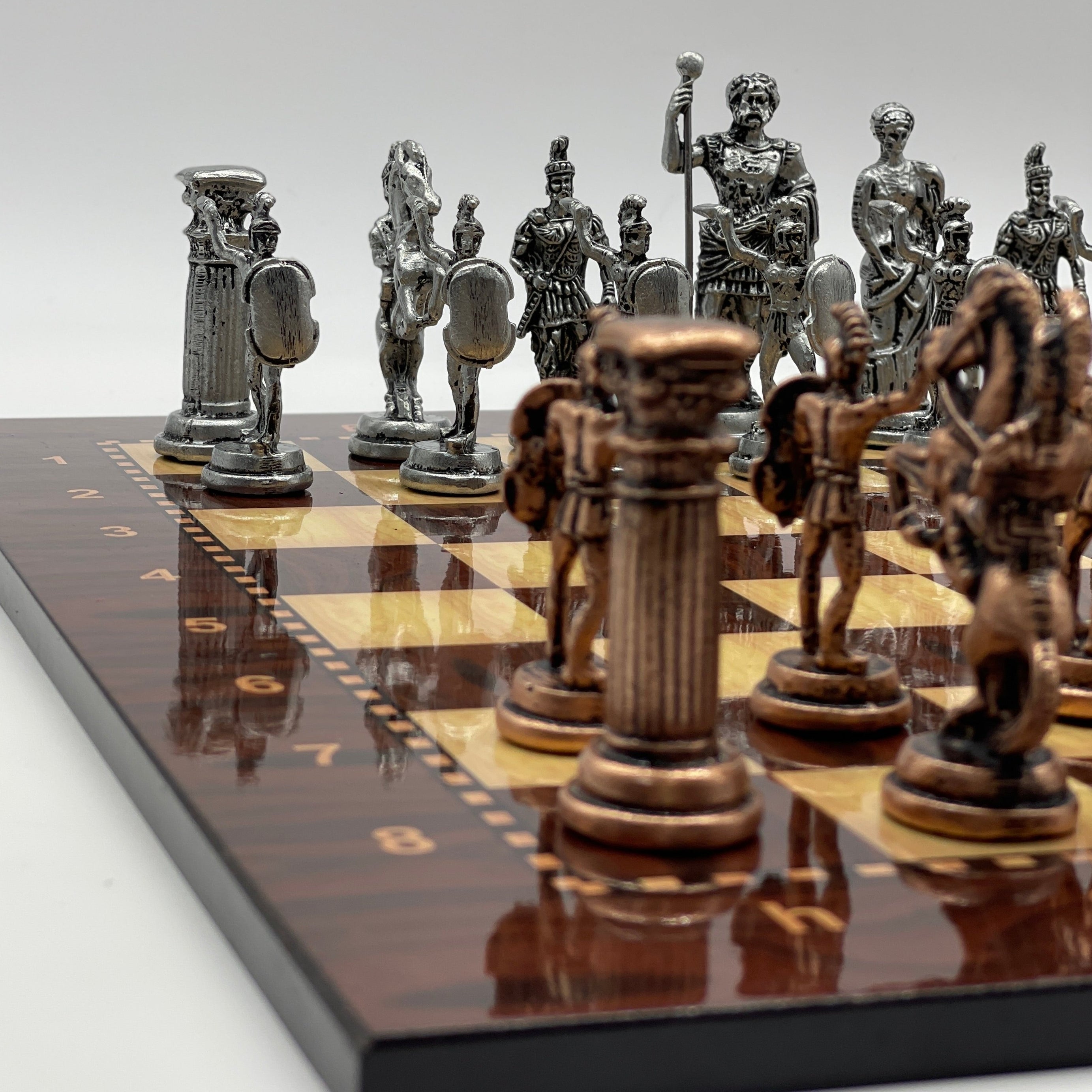 Large Brown Walnut Patterned Wooden Chess Board With Large Metal Stone