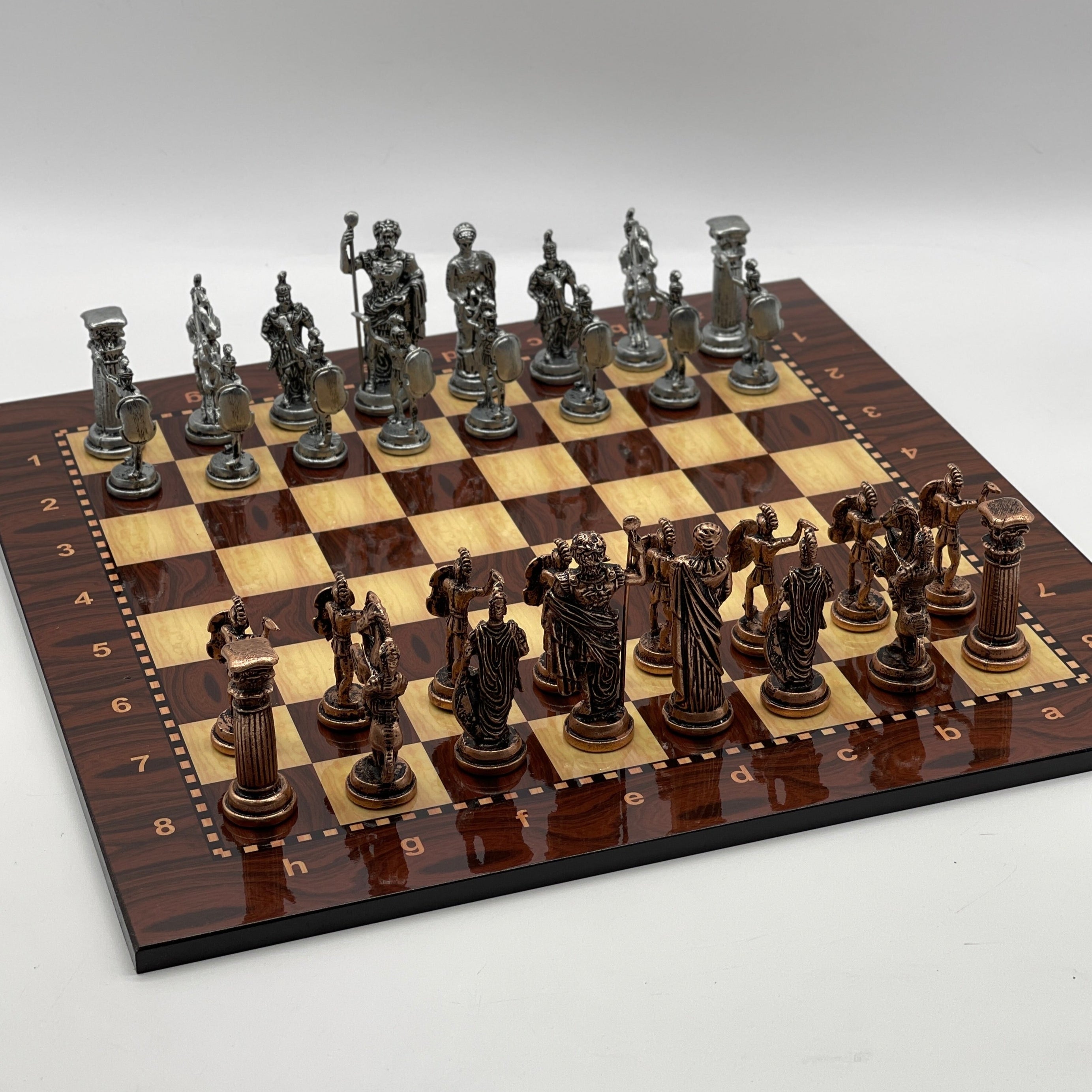 Large Brown Walnut Patterned Wooden Chess Board With Large Metal Stone