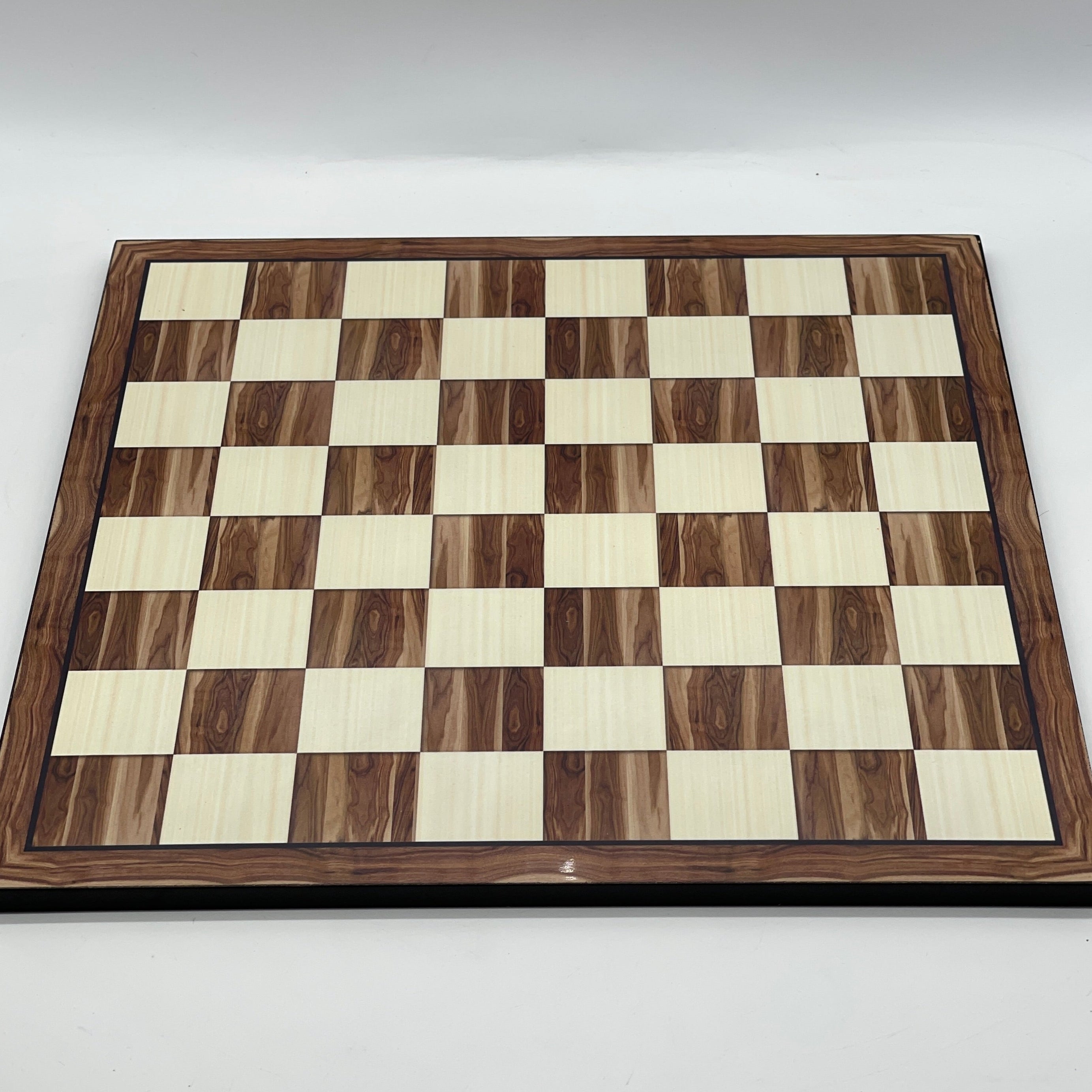 16.9" Large Walnut Patterned Wooden Chess Board With Large Metal Stone