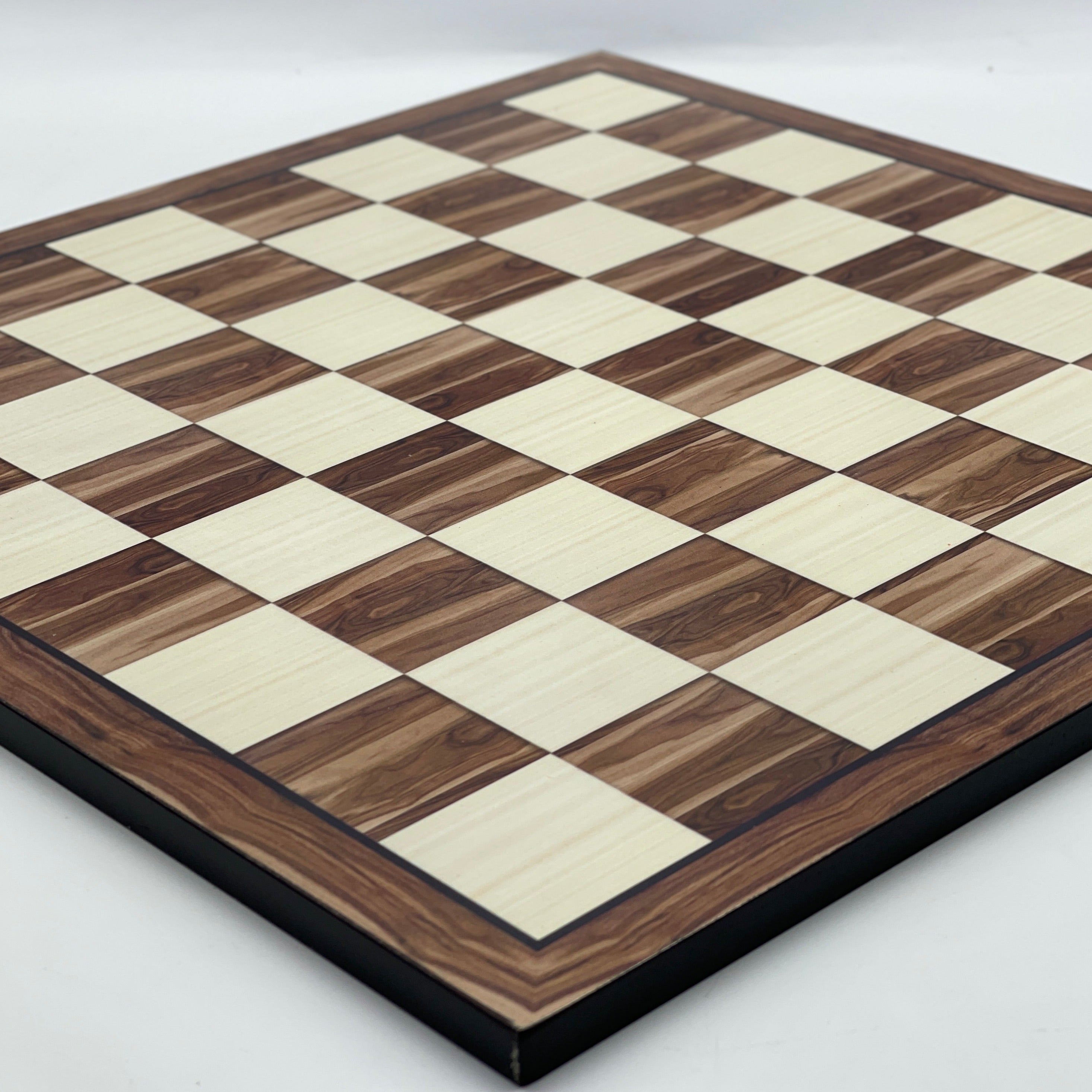 16.9" Large Walnut Patterned Wooden Chess Board With Large Metal Stone