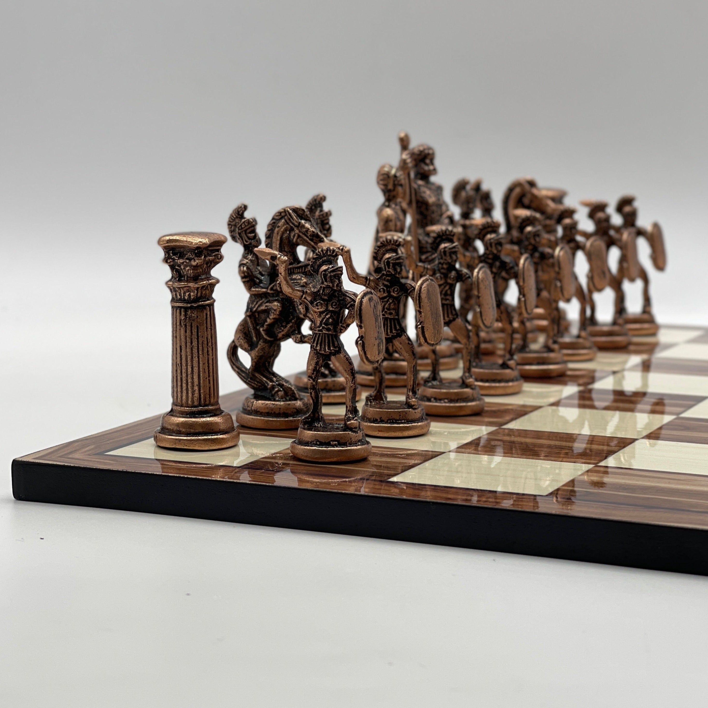 16.9" Large Walnut Patterned Wooden Chess Board With Large Metal Stone